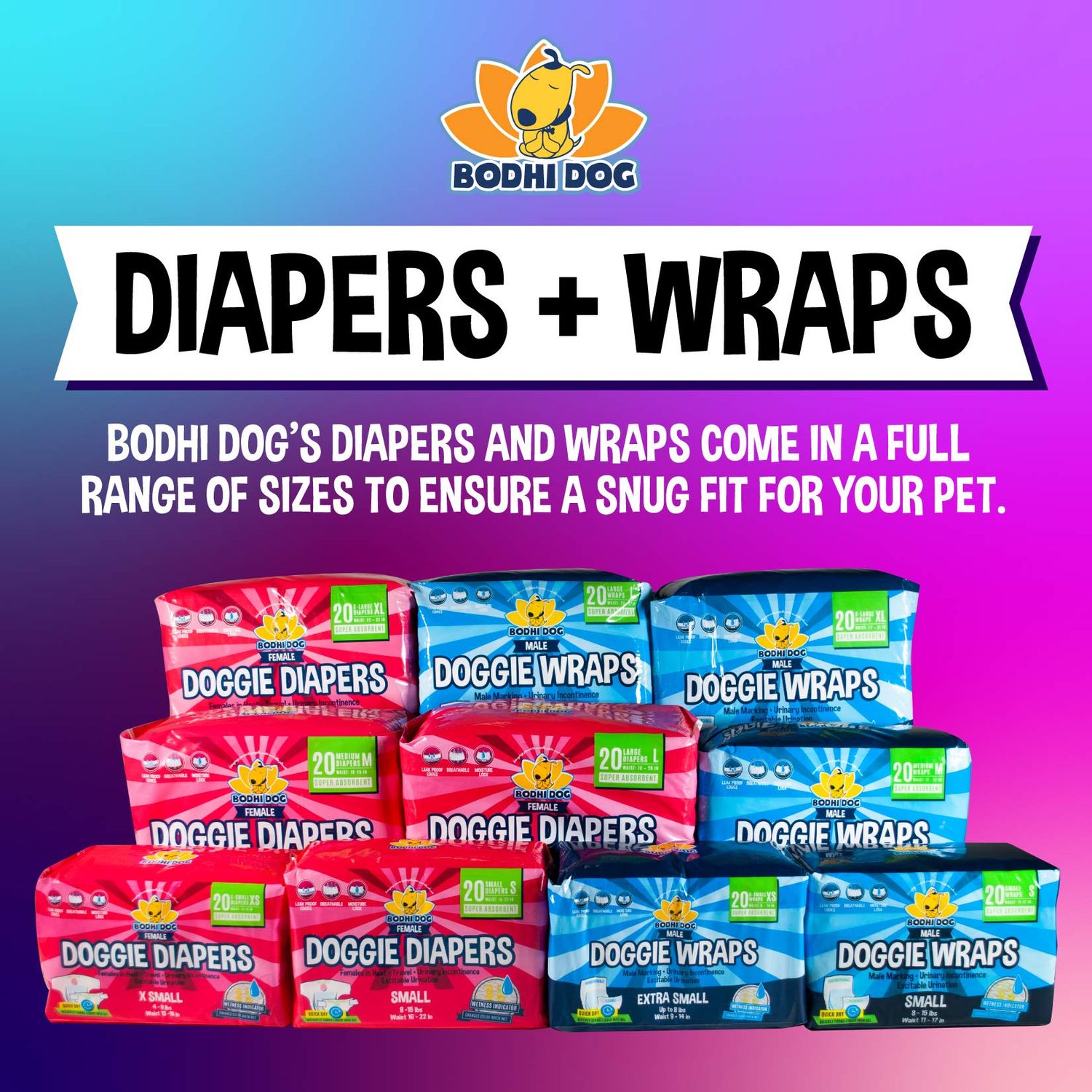 Bodhi Dog Disposable Male Dog Diapers | Super Absorbent Leak-Proof Fit | Premium Adjustable Male Dog Pee Wraps with Moisture Control & Wetness Indicator | 20 Count Medium Size