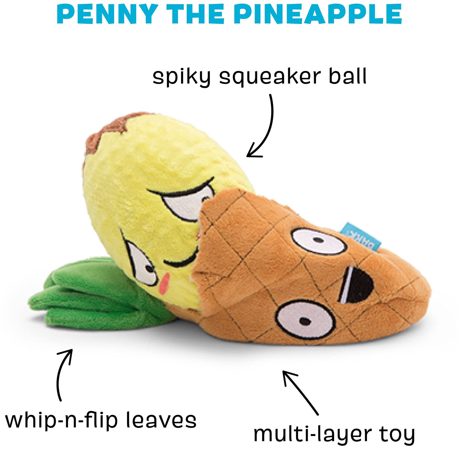Barkbox 2 in 1 Interactive Plush Dog Toy - Rip and Reveal Toy for Dogs and Puppies - Stimulating Squeaky Pet Toys | Penny Pineapple (Small)