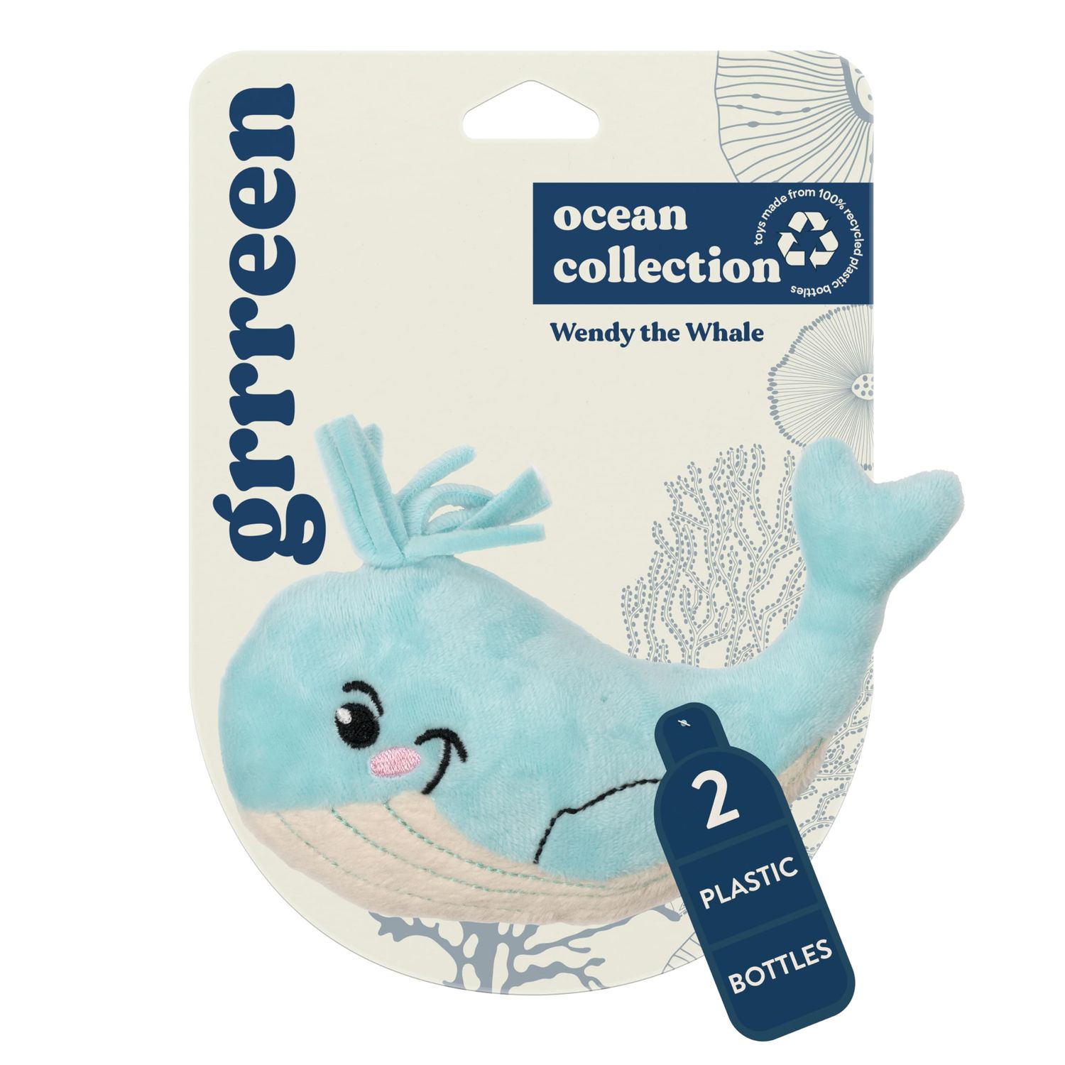 GRRREEN Stuffed Animal Cat Toy | Ocean Collection | Whale Kicker Toy for Indoor Cats | Cute Interactive Plush Toys for Swatting and Playing| Made of Eco-Friendly Materials - Go Green!