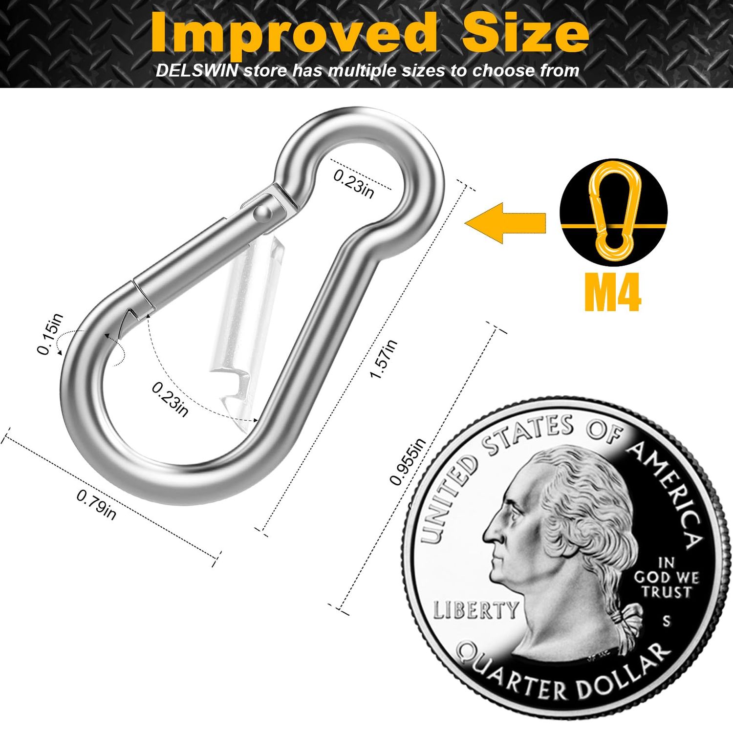 12 Pcs Small Carabiner Clip - Stainless Steel Spring Snap Hook for Bird Feeders or Dog Leash & Harness, Quick Link Keychain(M4,40mm, can Hold 150lbs)