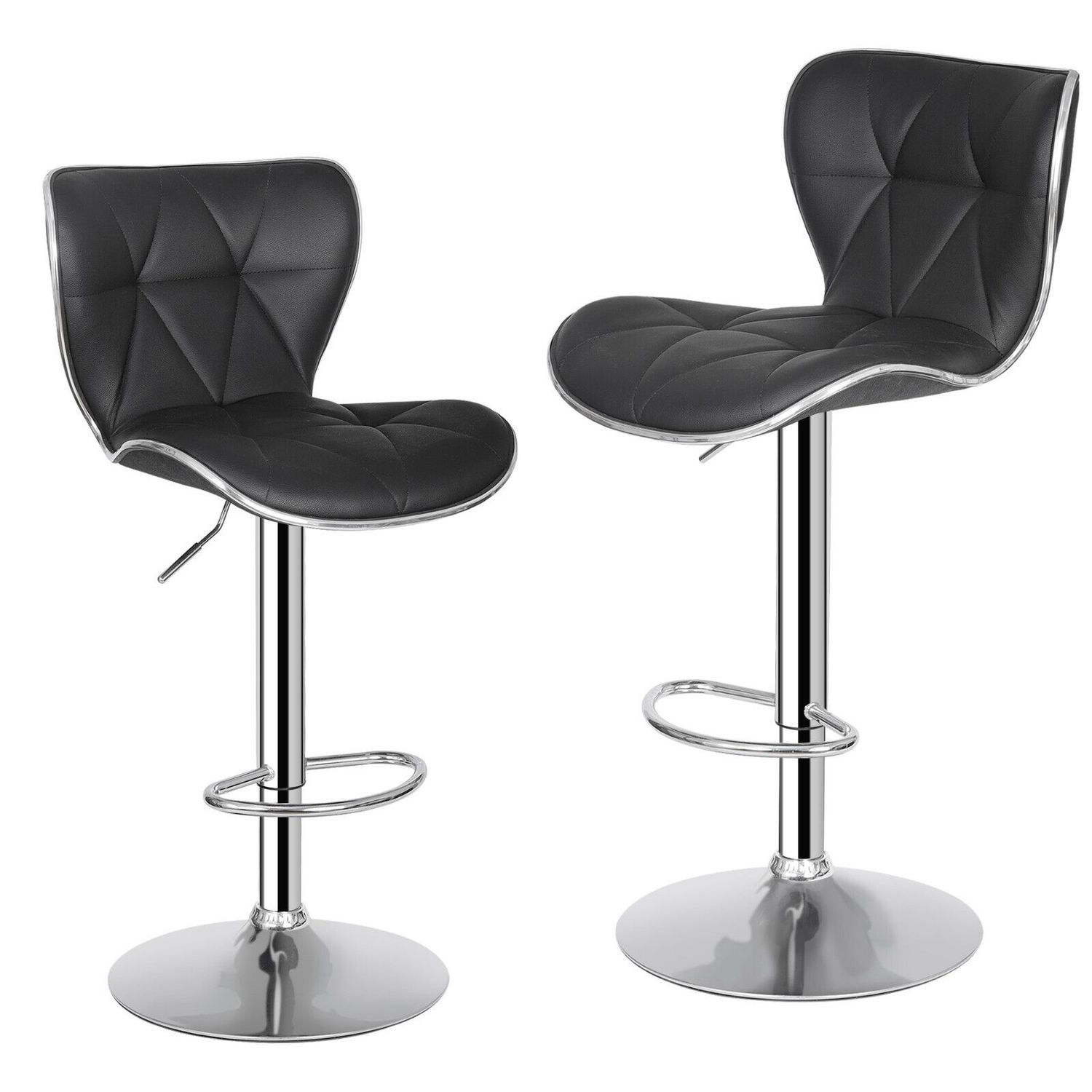 Set of 4 Black Bar Stools w/Shell Back PU Leather Back Adjustable Swivel Stools