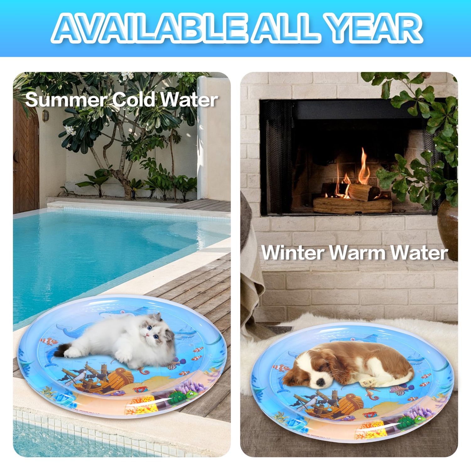 DHIMI Cats use cat Water Pads. （39 * 39 inch） Thickened and Unbreakable. Cat Toys. Indoor and Outdoor cat Play mats. Self Play Interactive Toys. Pet Toys. (Shark)
