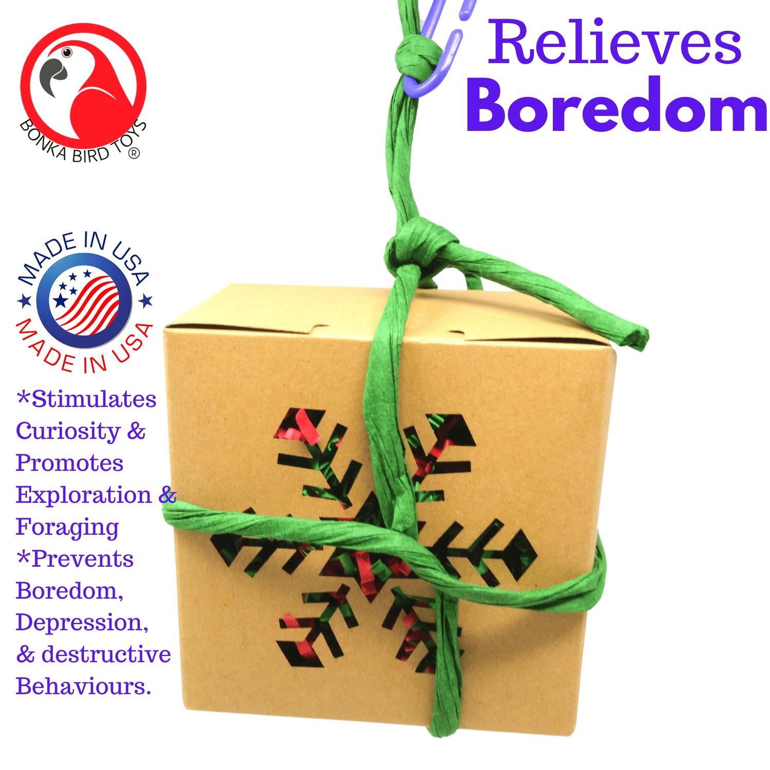 Bonka Bird Toys 2985 Natural Christmas Box Medium Parrot Cage Toy, Cockatiel, Conure, Ringneck, and Similar Breeds
