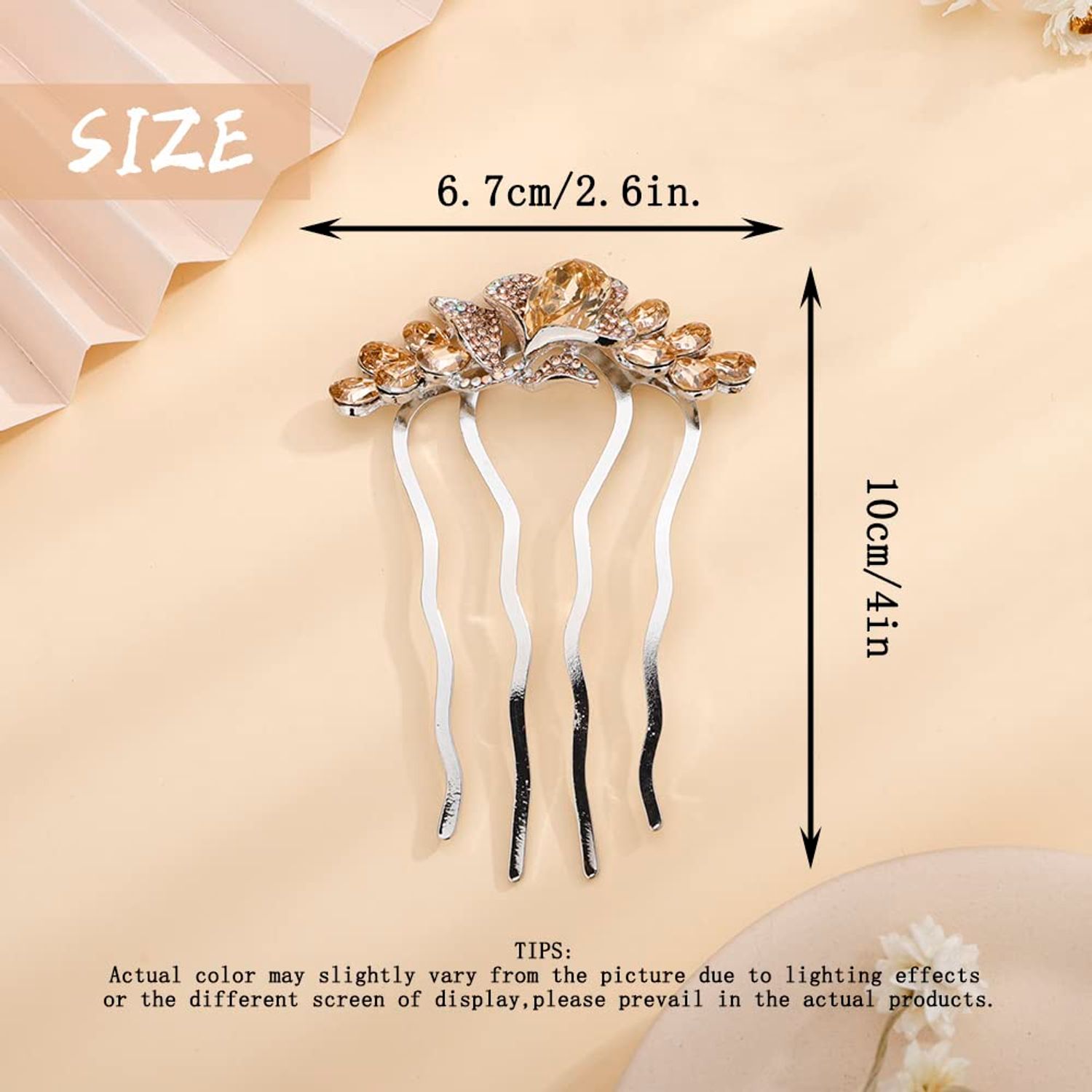 Aimimier Dainty Crystal Flower Hair Comb Sparkly Rhinestone Inlaid Hair Side Combs Long Teeth Hair Accessories for Women and Girls(Champagne)