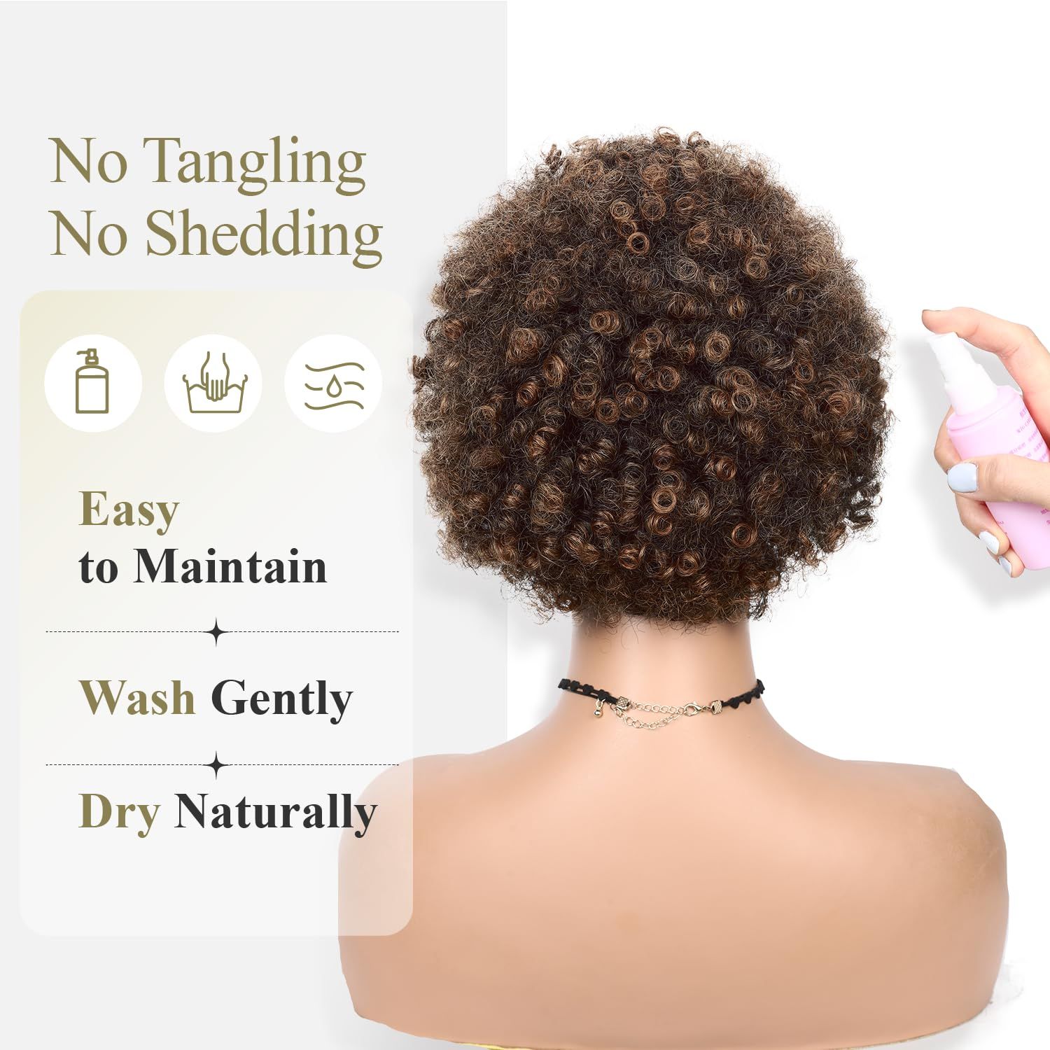WIGER Afro Kinky Curly Wig Human Hair for Women Short Ombre Brown Afro Wigs CurlyBrazilian Human Hair Machine Made None Lace Pixie Cut Wig (Mixed Brown)