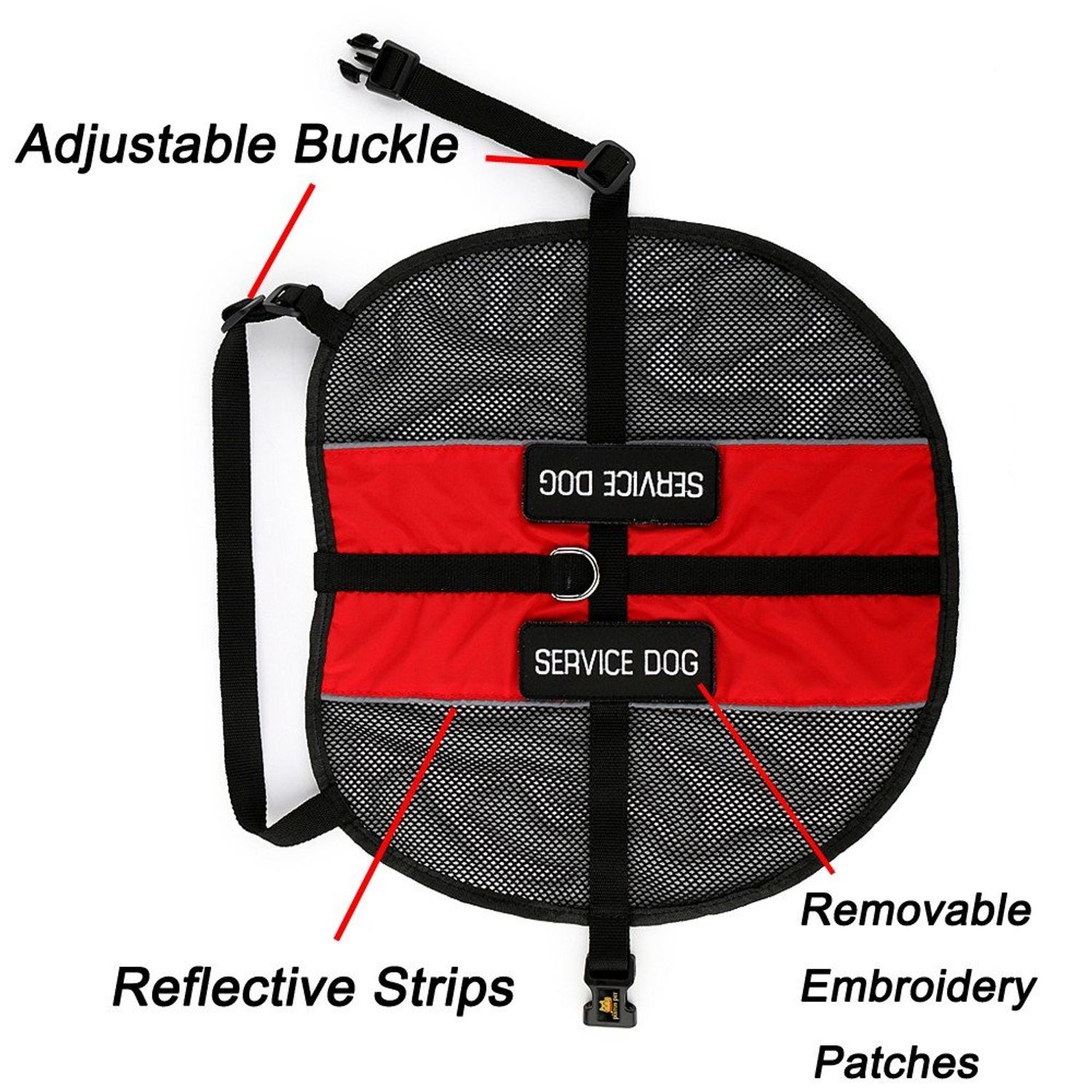 PLUTUS PET Service Dog Vest with 2 Removable Patches, Light Weight and Breathable Mesh Service Animal Harness,Perfect for Summer and Hot Days,Red,S,Girth 18.7-22.8"