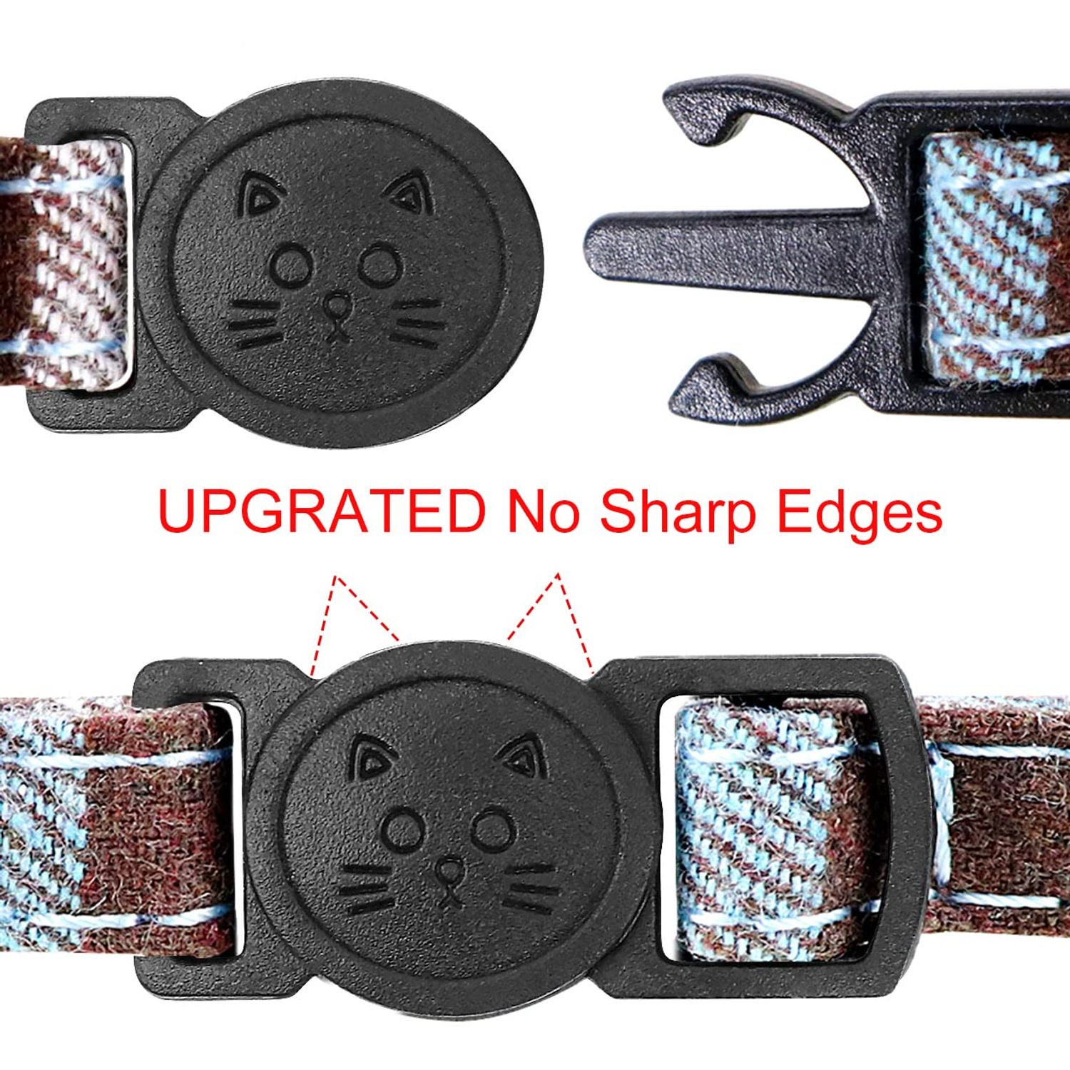 Joytale Upgraded Cat Collar with Bells, Breakaway Cat Collars with Bow Tie, 1 Pack Girl Boy Safety Plaid Kitten Collars, Haze Blue