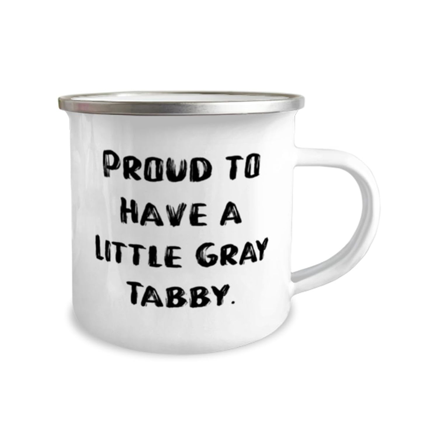 Unique Gray Tabby Cat 12oz Camping Mug, Proud to Have a Little, Gifts For Cat Lovers, Present From Friends, For Gray Tabby Cat, Cat toys, Catnip, Scratching post, Cat food, Water fountain, Litter box