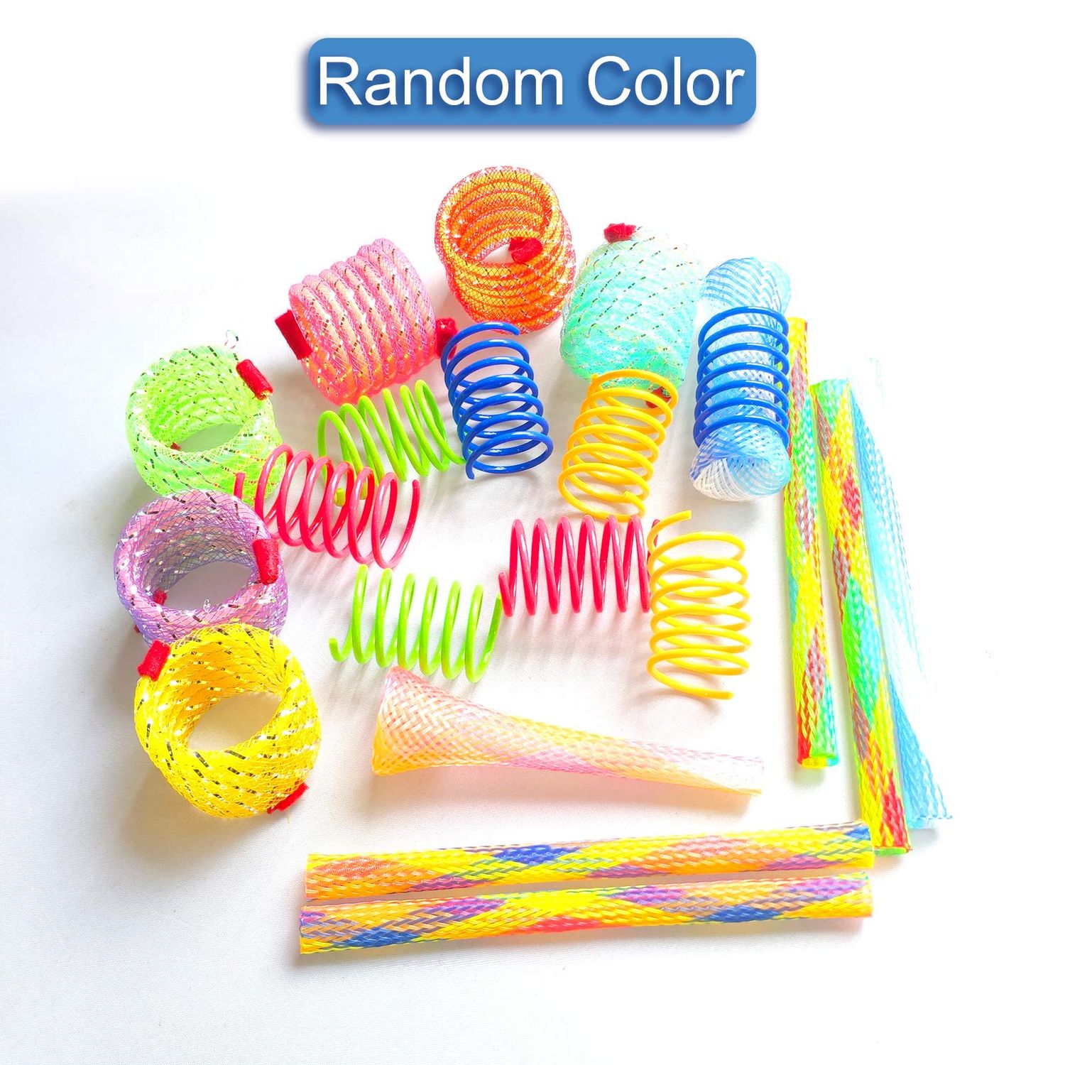 WishLotus Spring Cat Toys, Colorful Cat Spring Toy and Cat Tube Toy Telescopic Cat Mesh Pole Cat Jumping Toy Flexible & Shapable Kitten Chew Toys to Kill Time (10pcs)