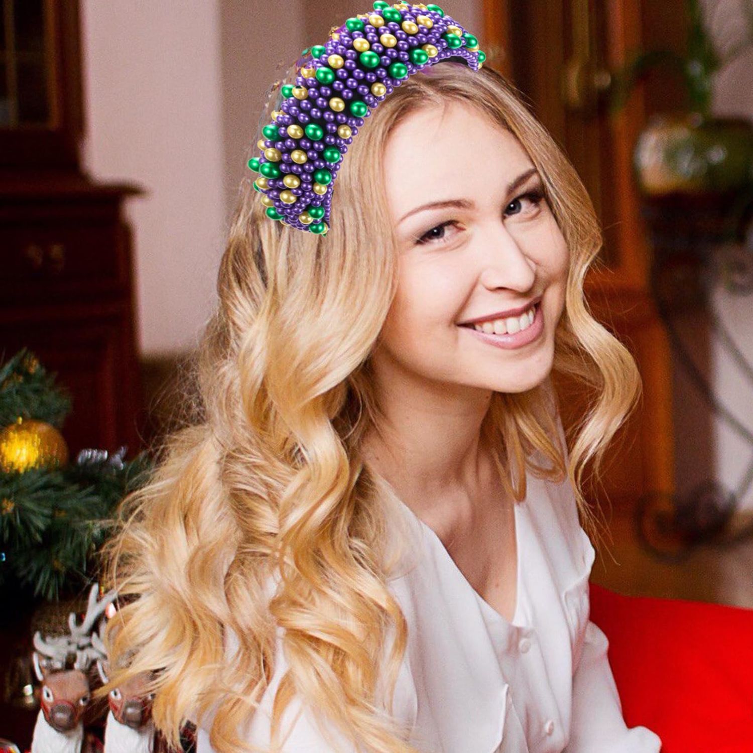 Mardi Gras Headband for Wome, Glitter Mardi Gras Hairband Hair Accessories Festival Holiday Padded Hairband Carnival Party Hair Accessory Gift