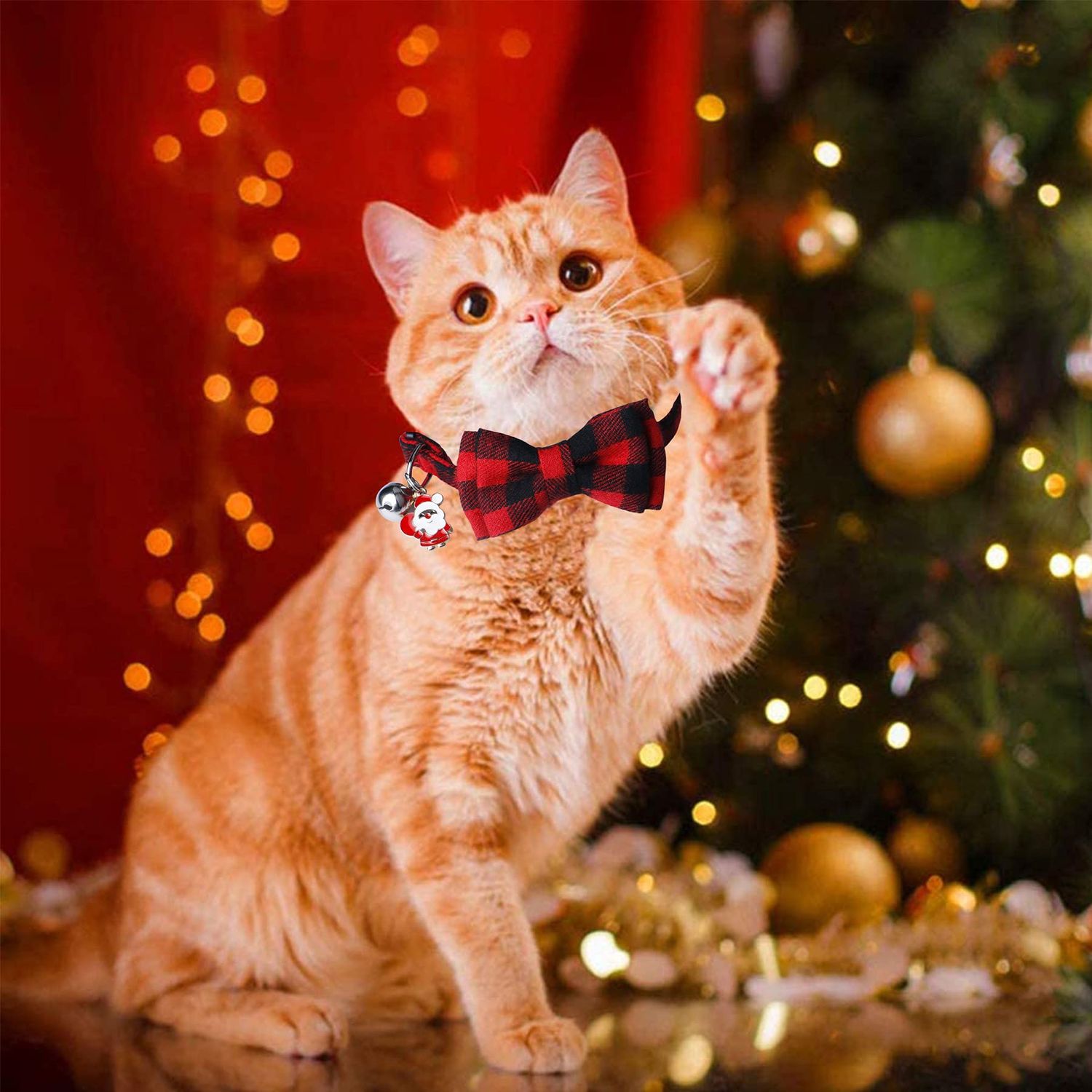 STMK 2 Pack Christmas Cat Bandana Collar with Bell, Breakaway Holiday Cat Kitten Bandana Collar with Bell Santa Christmas Tree for Christmas Cats Kittens Costume Decorations