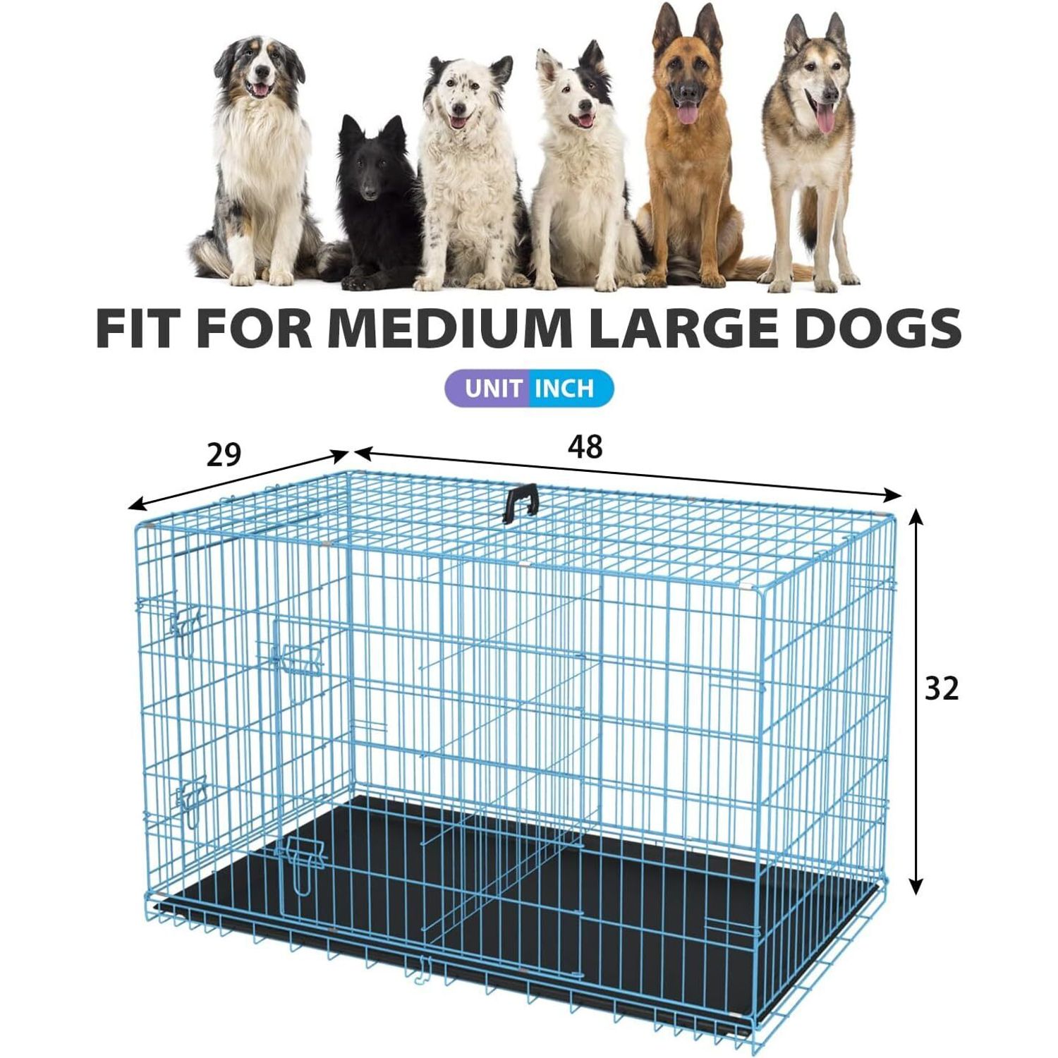 Dog Cage Large Dog Crate Foldable Wire Metal Pet Crate With Double-door And Tray