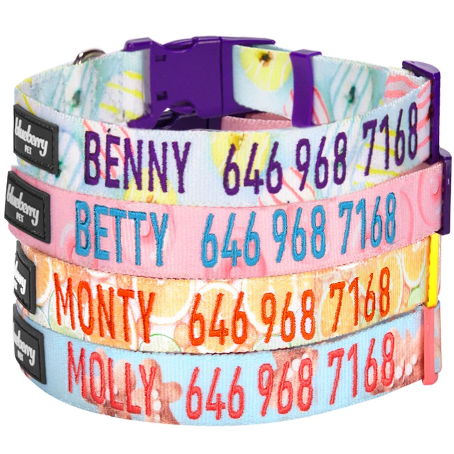 Blueberry Pet Personalized Dog Collars - Donuts Medium Collar with Custom Embroidered Dog Name Tags Personalized, Adjustable Dog Collar with Name and Phone Number, Eco-Friendly Buckle
