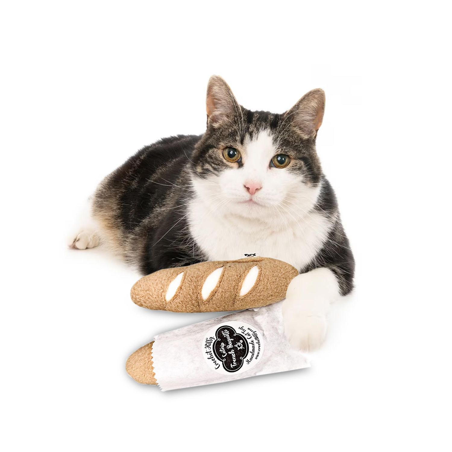 CROCHET KITTY French Baguette Cat Toy with Catnip for Indoor Cats – Interactive Chew & Kick Toy for Kittens – Made in USA – 6” x 2” Wide Plush Catnip Toy