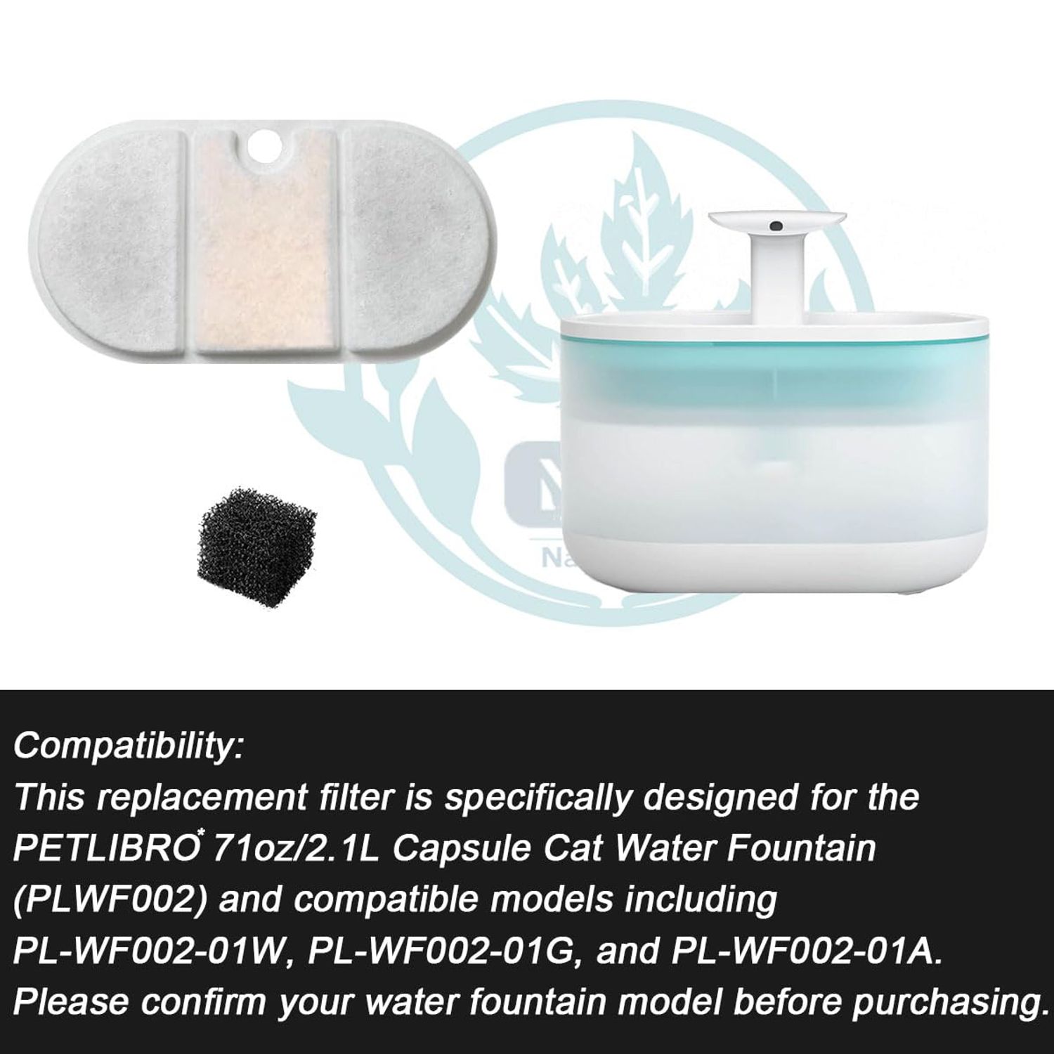 8 Pack Replacement Filters Compatible with PETLIBRO PLWF002 Capsule Cat Water Fountain, Includes 8 Filters & 8 Pre-Filter Sponges for 71oz/2.1L Ultra Quiet BPA-Free Pet Water Dispenser