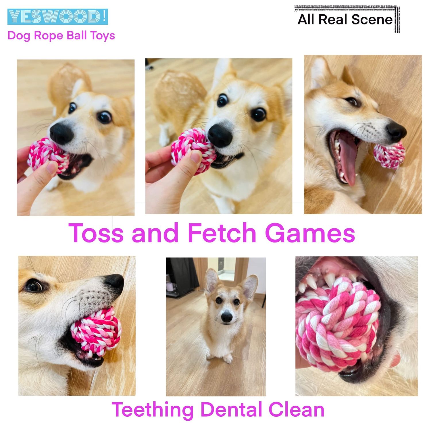 YESWOOD! Puppy Toys Small Rope Balls for Teething, Puppy Chew Pink Toy,Pet Friendly Washable Dog Toy Rope Ball for Small and Medium Dogs 0-60 Pounds(3-Pack)