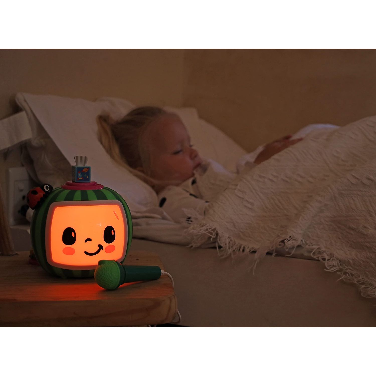 eKids Cocomelon Toy Karaoke Machine for Kids with Microphone and Musical Activators, Includes Night Light with Sleep Sounds and Lullabies for Toddlers