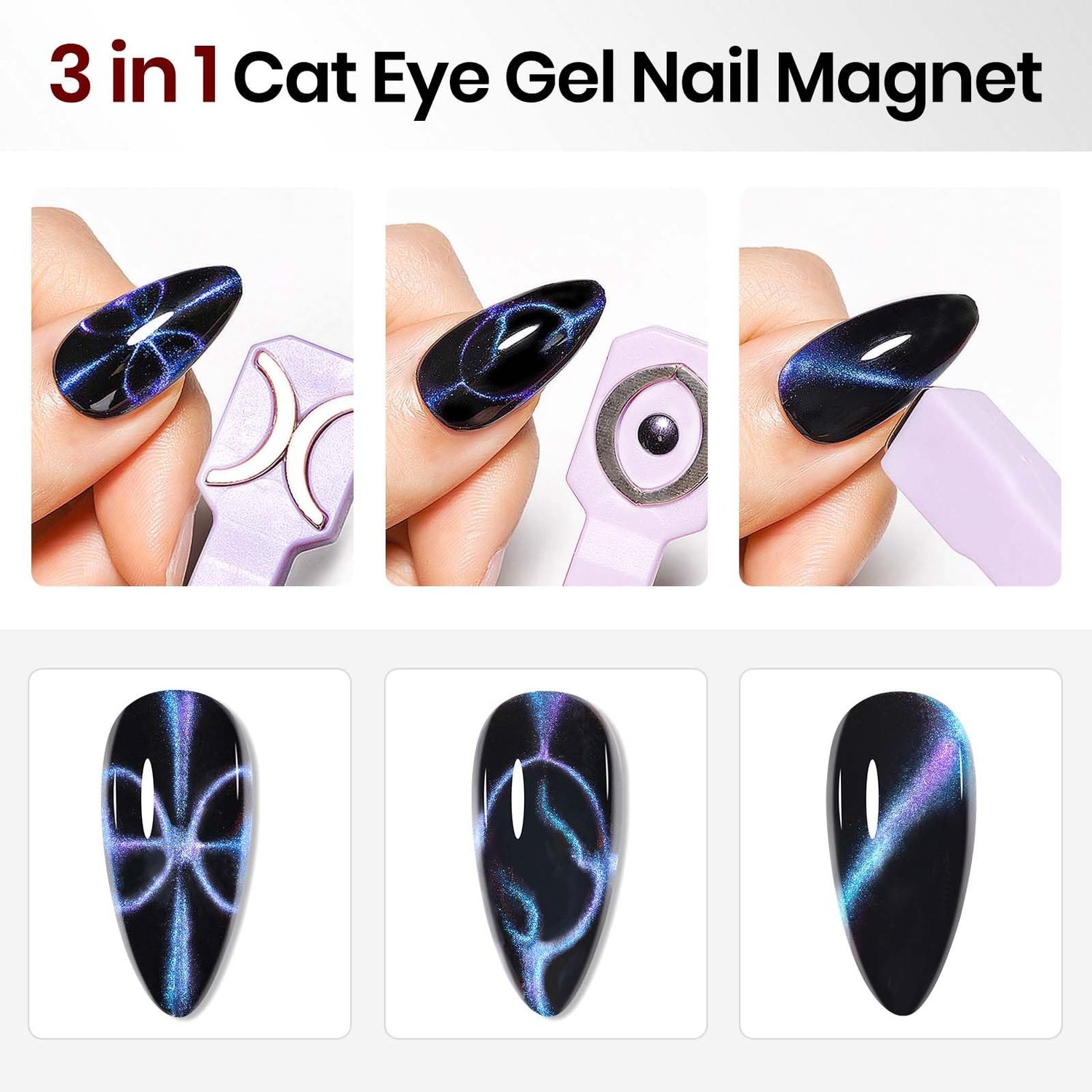 SUPWEE Cat Eye Magnet for Nails 4PCS Nail Polish Magnet for Cat Eye Gel Nail Polish Multi-Function Double-Head Mangtic Stick for 9D Strip Galaxy Cat Eye Nail Art Design DIY Home Manicure