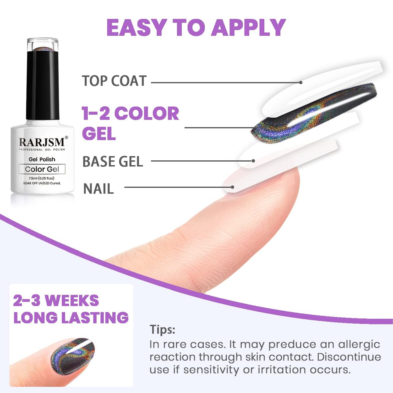 RARJSM Cat Eye Gel Nail Polish, Galaxy Chameleon Magnetic Gel Polish Black Holographic Glitter Gel Soak Off UV LED DIY Manicure Art for Salon Designs and Home DIY 7.5ML/0.26fl oz