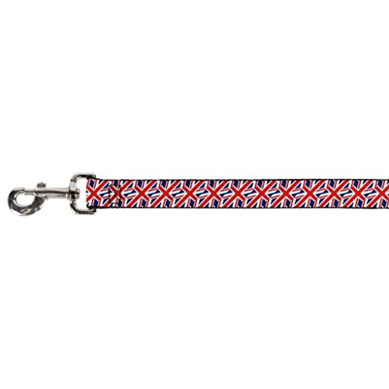 Buckle-Down Pet Leash - United Kingdom Flags Diagonal - 4 Feet Long - 1.5" Wide