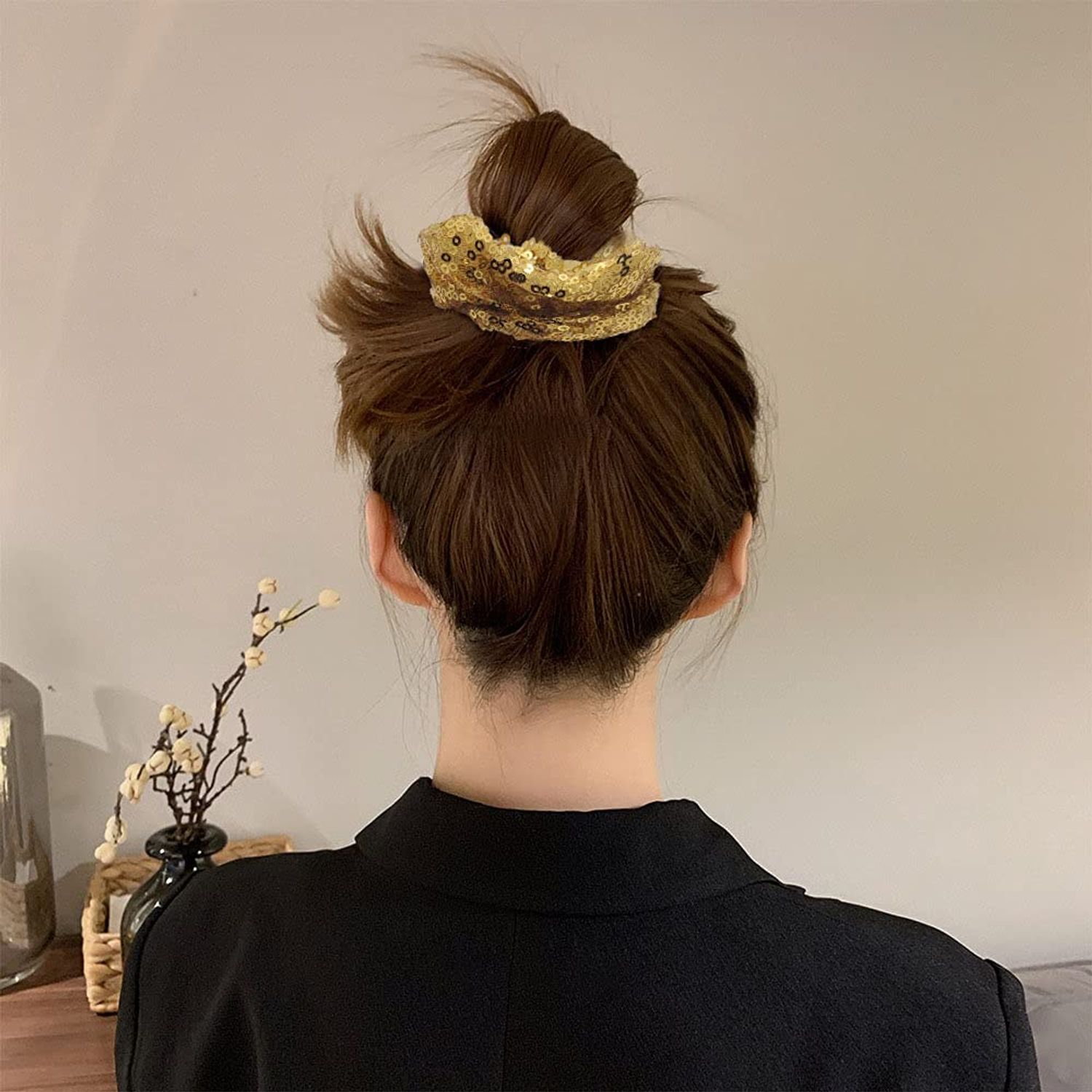12 Pcs Gold Sequin Scrunchies Bridesmaid Scrunchies Elastics Ponytail Holders Hair Wrist Ties Bands Cloth Scrunchies for Show Gym Dance Party Club Girl Women