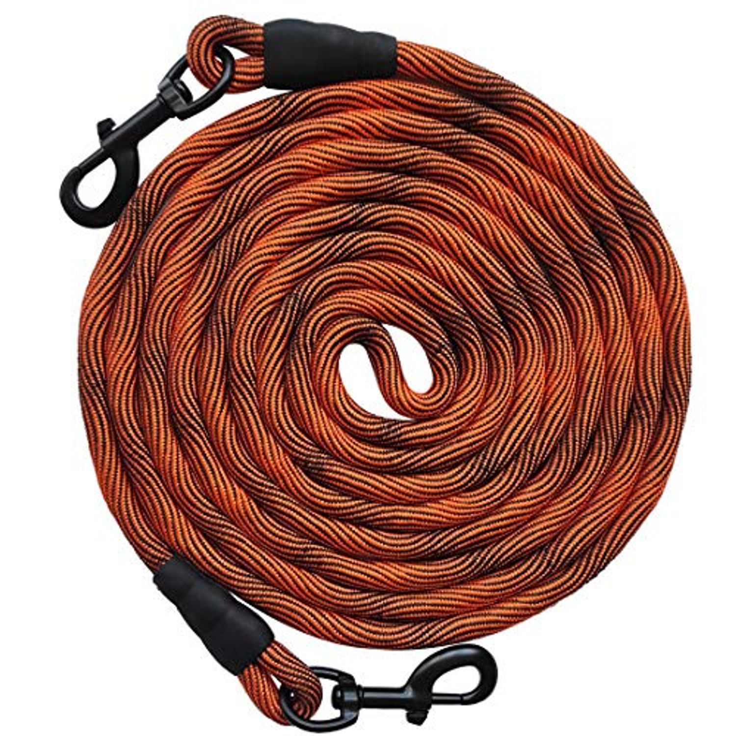 BTINESFUL Tie-Out Check Cord Long Rope Dog Leash, 8ft 12ft 20ft 30ft 50ft Recall Training Lead Leash- Great for Large Medium Small Dogs Training, Playing, Camping, or Backyard (20ft, Orange Black)