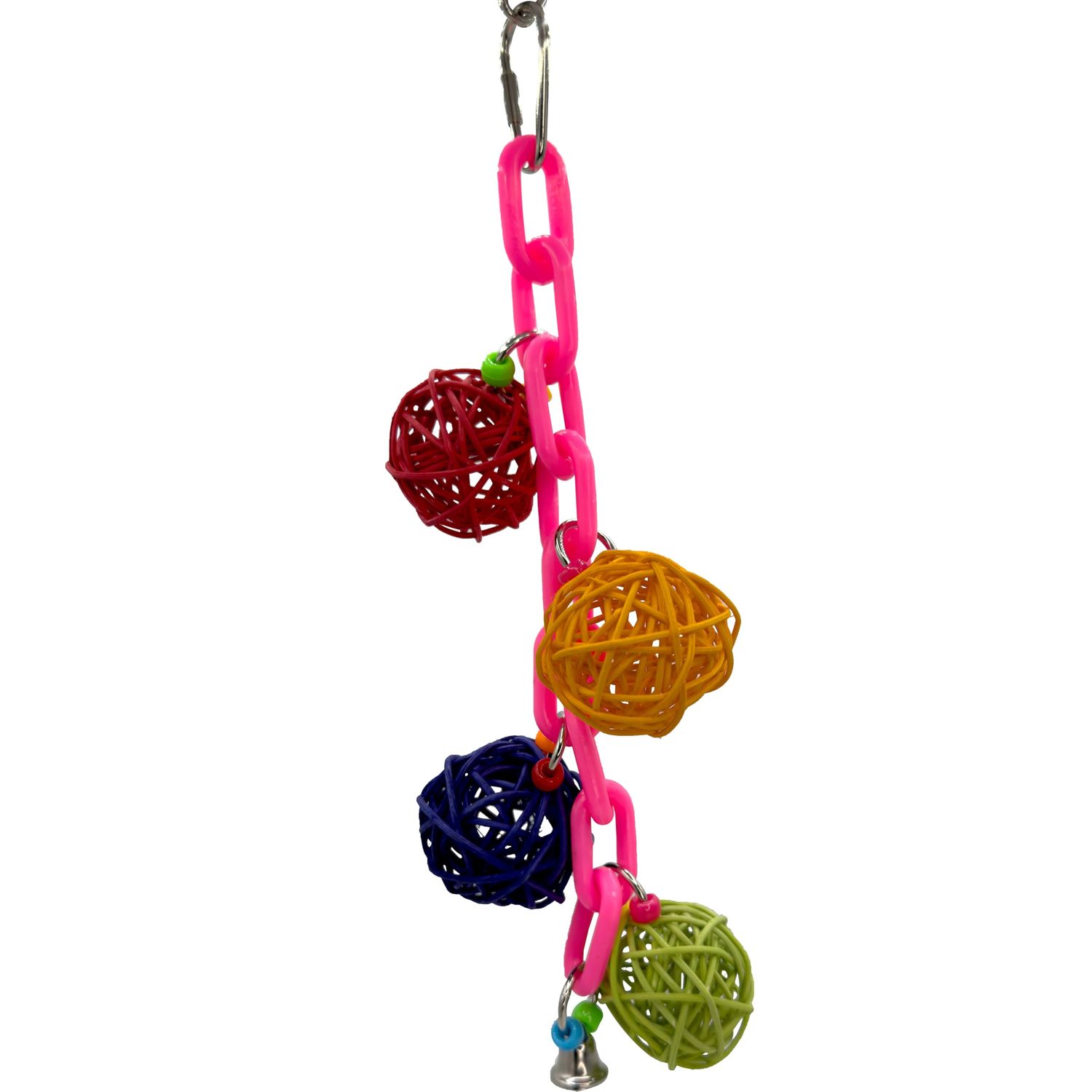 Mandarin Bird Toys 1141 Vine Chain Chewer - Handcrafted bird cage toy, Colorful climbable plastic chain, Chewy colorful vine balls, Small metal bell, Fun for small pet birds Budgie Cockatiel Parrotlet
