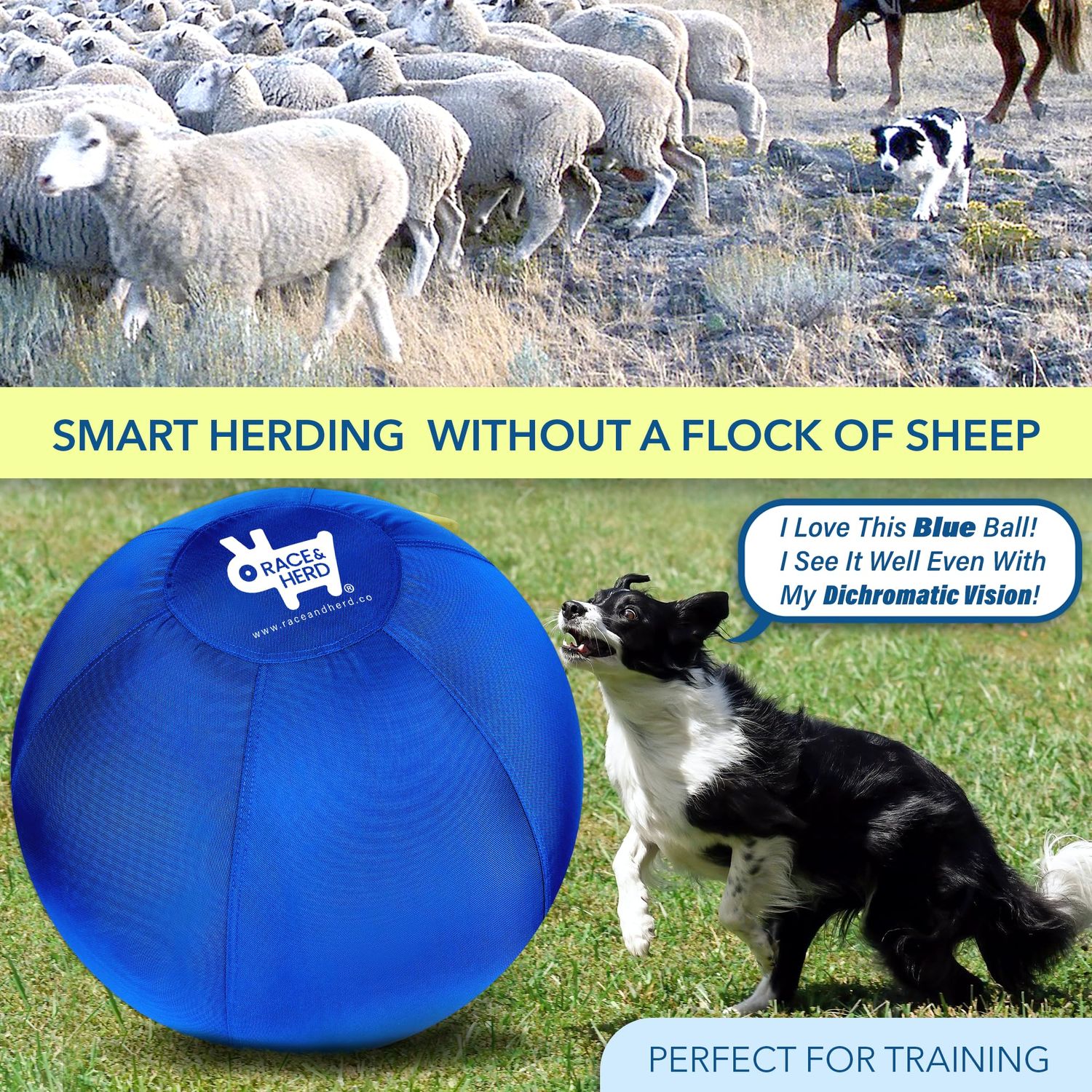Race&Herd Herding Ball for Dogs Large & Medium, 25" Replacement Cover Dog Ball | Large Dog Toys, Hearding Ball, Horse Toys, Herding Balls for Cattle Dogs, Herding Ball for Australian Shepherd (Blue)