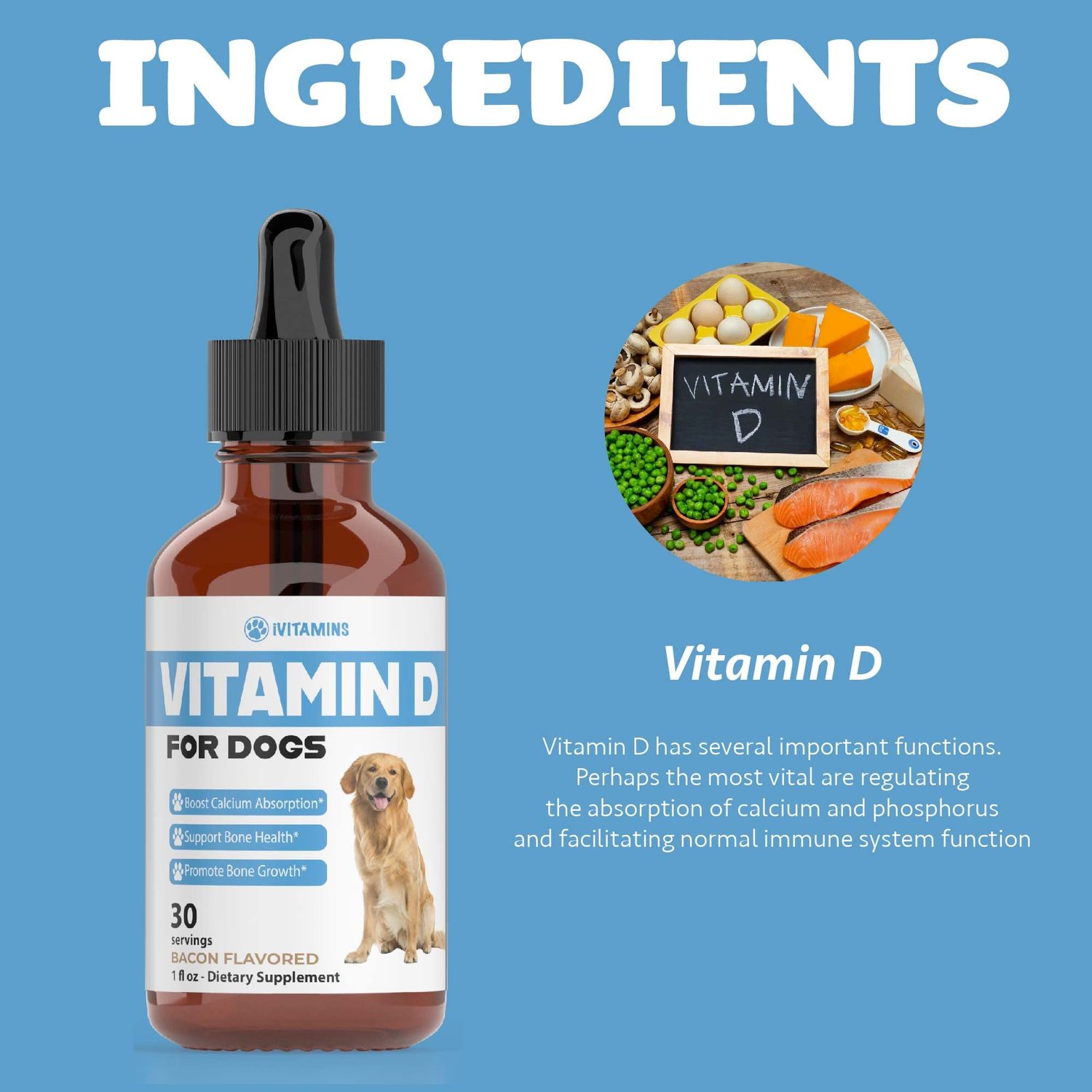 Vitamin D for Dogs | Supports Strong & Health Bones | Vitamin D Supplements for Dogs | Vitamin D Dog | Dog Vitamins and Supplements | Dog Vitamins Multivitamin | Vitamins for Dogs | 1 fl oz
