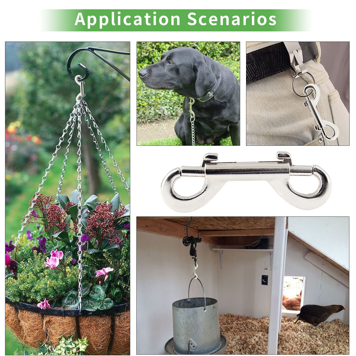 Zorveiio 6 Pcs 2.7 Inch Double Ended Bolt Snaps Hook, Zinc Alloy Double Snap Hook Chain Clips for Dog Leash Key Chain Horse Tack Pet Feed Bucket Garage Use, Silver