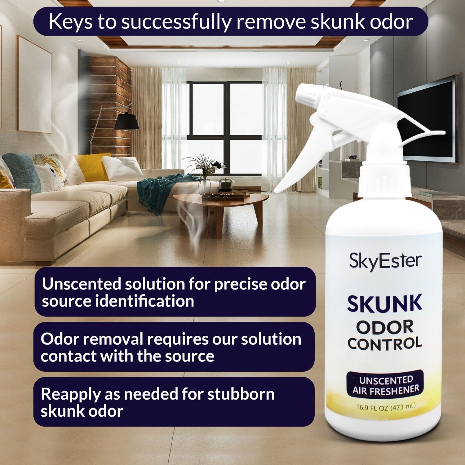 Skunk Odor Eliminator Pet Odor Control [Unscented Advance Formula]