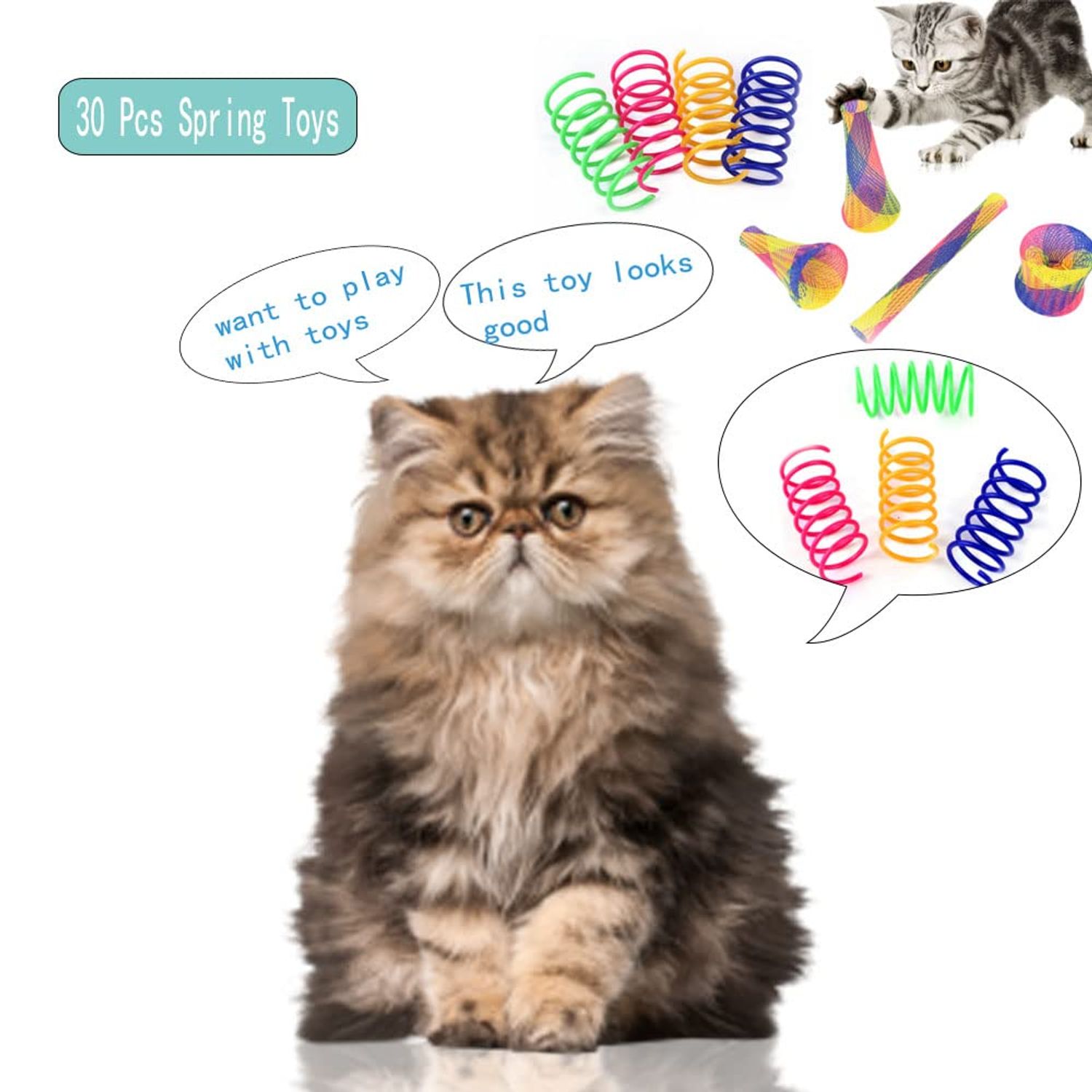 PIVHWIR Cat Spring Toys Set of 30, Plastic Colorful Interactive Cat Toy Cat Coils Spring Pet Toys and Springs Tube