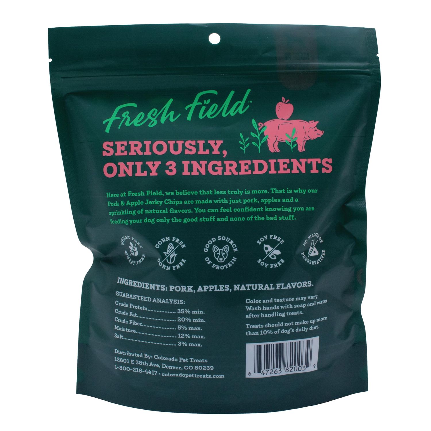 Fresh Field Pork & Apple Jerky Chips, 14 oz – All-Natural Dog Treats, USA Made, Supports Digestion & Nervous System