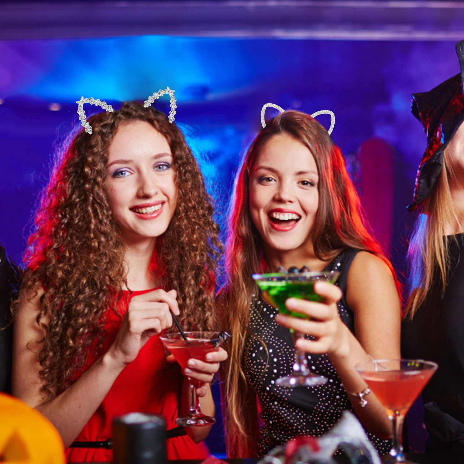 WHAVEL 3 Pcs Cat Ears Headband, Rhinestone Cat Headband Crystal Animal Ears Headband Costume Cosplay Cat Costume Party Supplies Halloween Hair Accessories for Women (C)