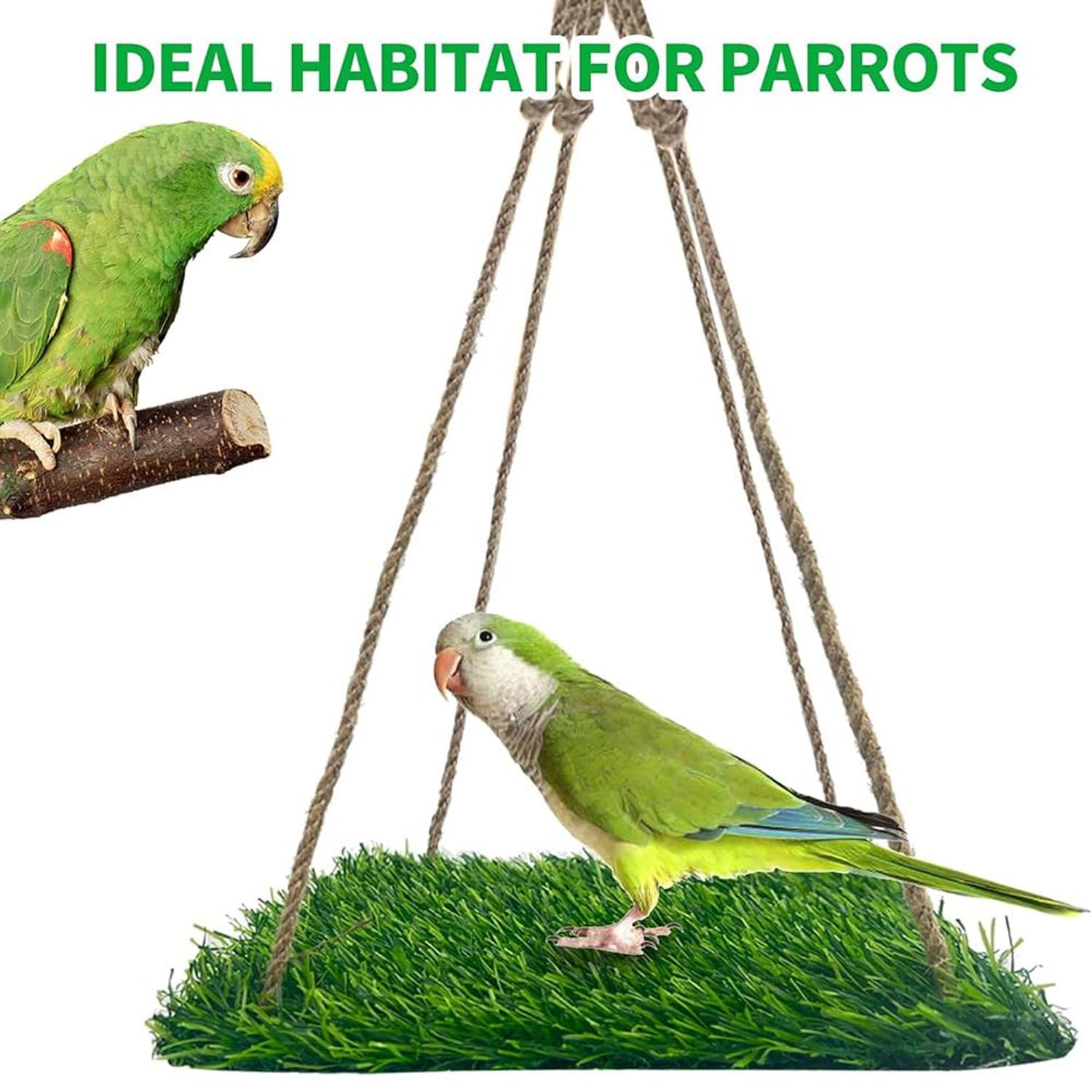 Bird Toys Hammock Swing Hanging Bed Portable Grass Pad Climbing Hanging Hammock for Reptile Bearded Dragon Leopard Gecko Lizard Hamster Iguana (Square)