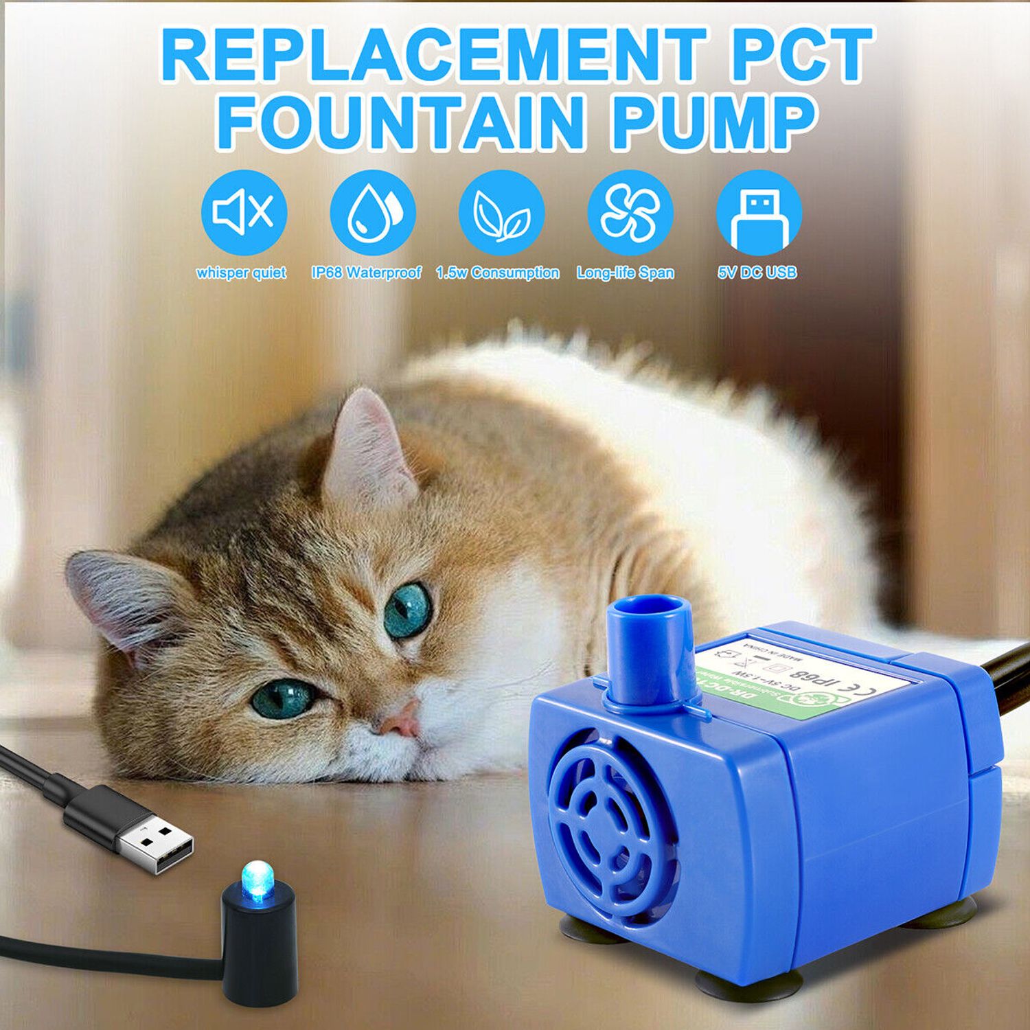 Pet Fountain Pump Replacement Cat Water Fountain Pump for Flower Fountain Automa