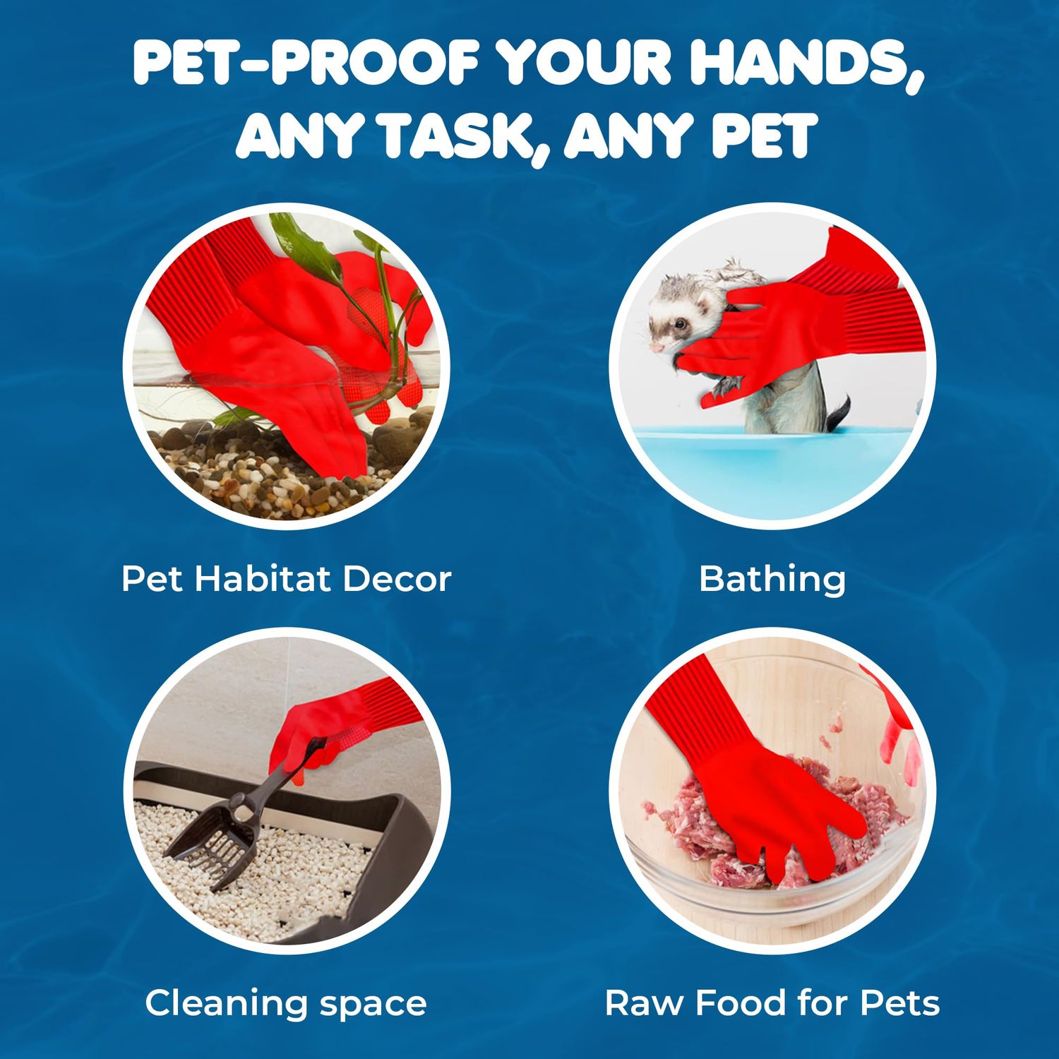 SunGrow 22" Long Rubber Gloves, for Dog, Cat Bath & Grooming, Aquarium Water Change, Keep Hands and Arms Dry, Comfortable Large Size, Elastic Band Holds Tight