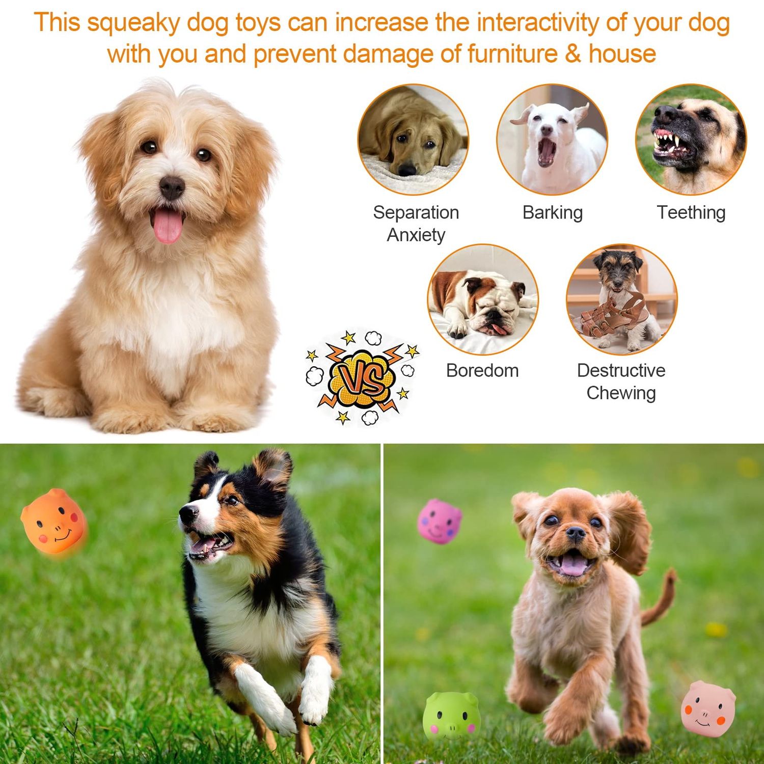 Coricorsu Squeaky Dog Toy Dog Squeaky Toys Chewing Durable Teething Latex Rubber Soft Interactive Fetch Play Dog Balls with Funny Piggy Face for Puppy Small Medium Pet Dog (6PCS)