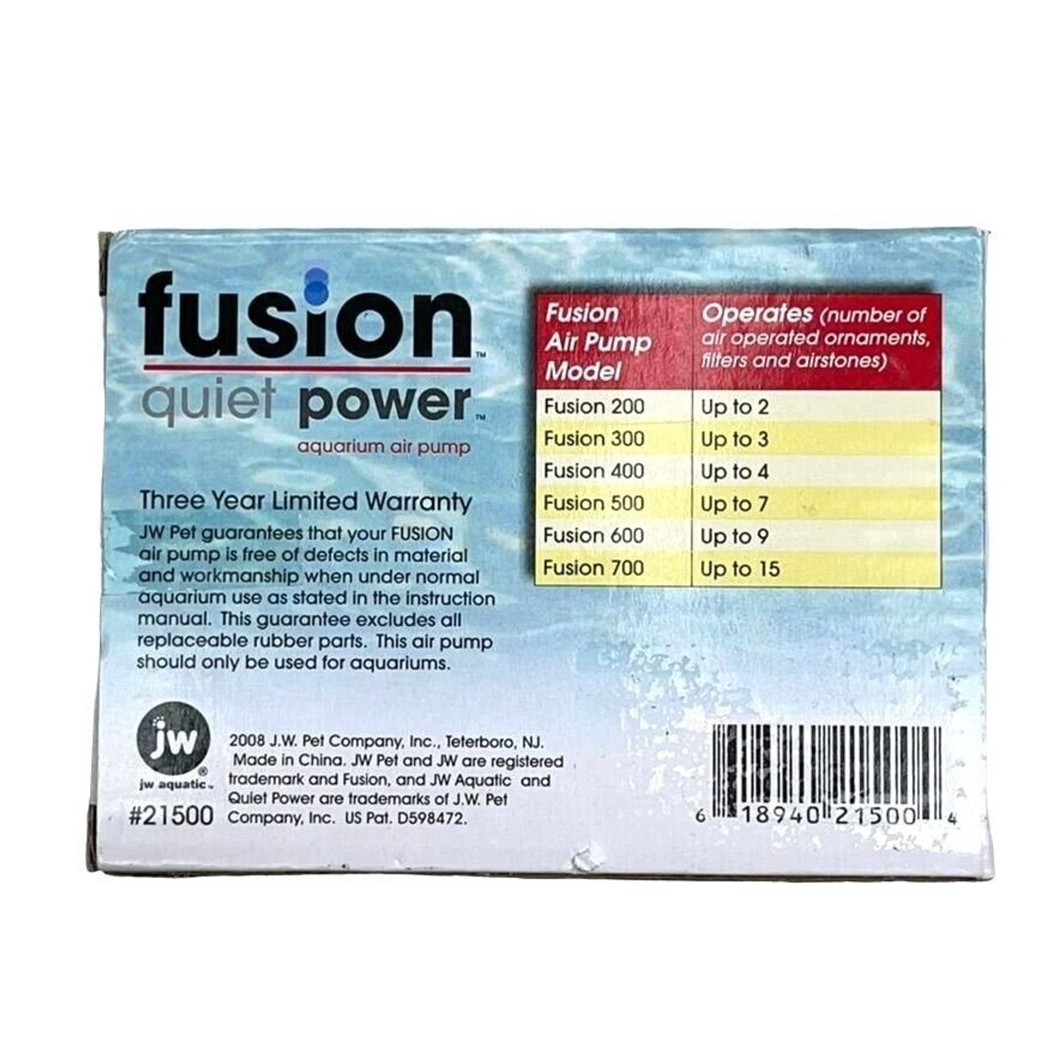 NEW JW Aquatic Fusion Quiet Power Model 200 Aquarium Air Pump NIB