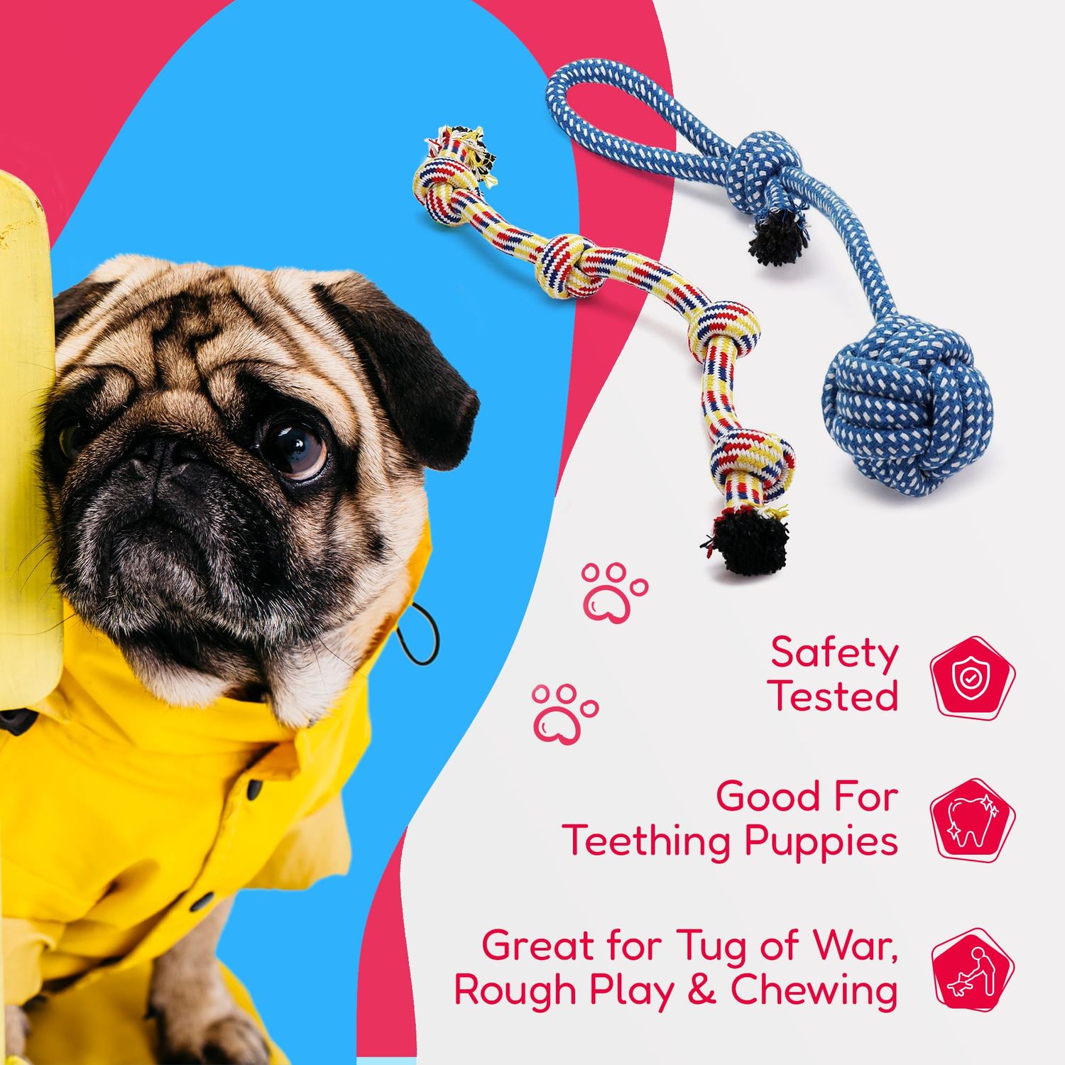 Pacific Pups Products Dog Rope Toys - Dog Rope Dog Toys for Aggressive Chewers, 11 Heavy Duty Dog Ropes for Aggressive Chewers, Cotton Rope Dog Toys Pack, Benefits Non-Profit Dog Rescue Dog Tug Ropes