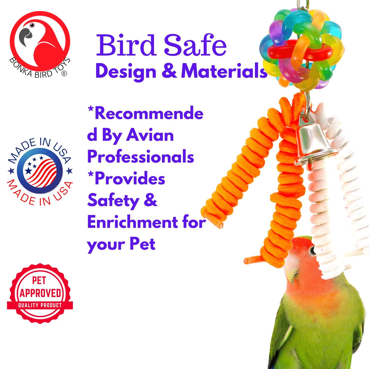 818 Wibbly Lace Bonka Bird Toys Colorful Pullable Boing Parrot Parrotlet Parakeet Cockatiel Quaker