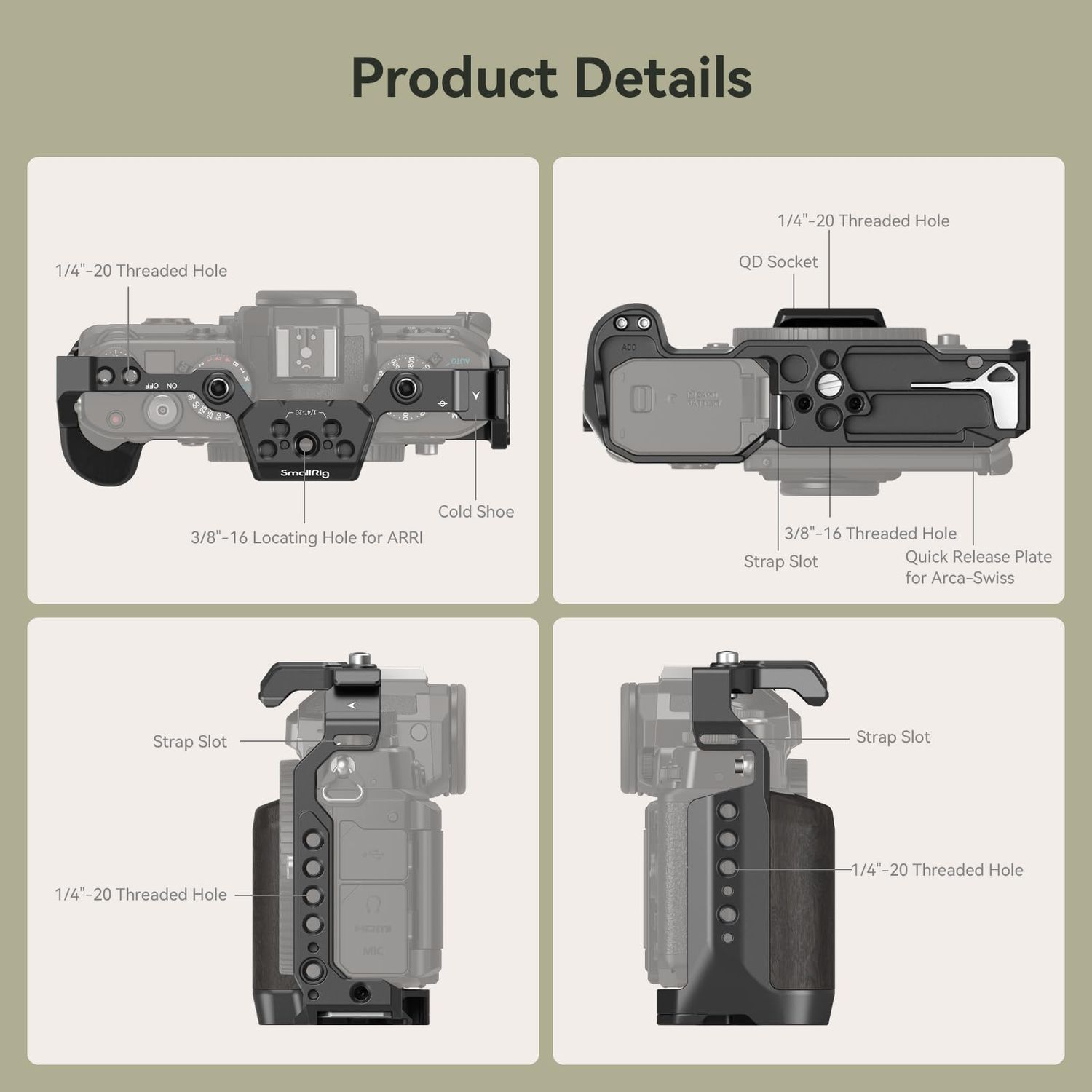 SmallRig Z f Camera Cage for Nikon, with Ergonomic Ebony Grip, Built-in Quick-Release Plate for Arca for Quickly Switch on Gimbal/Tripods/Handheld Shooting - 4261