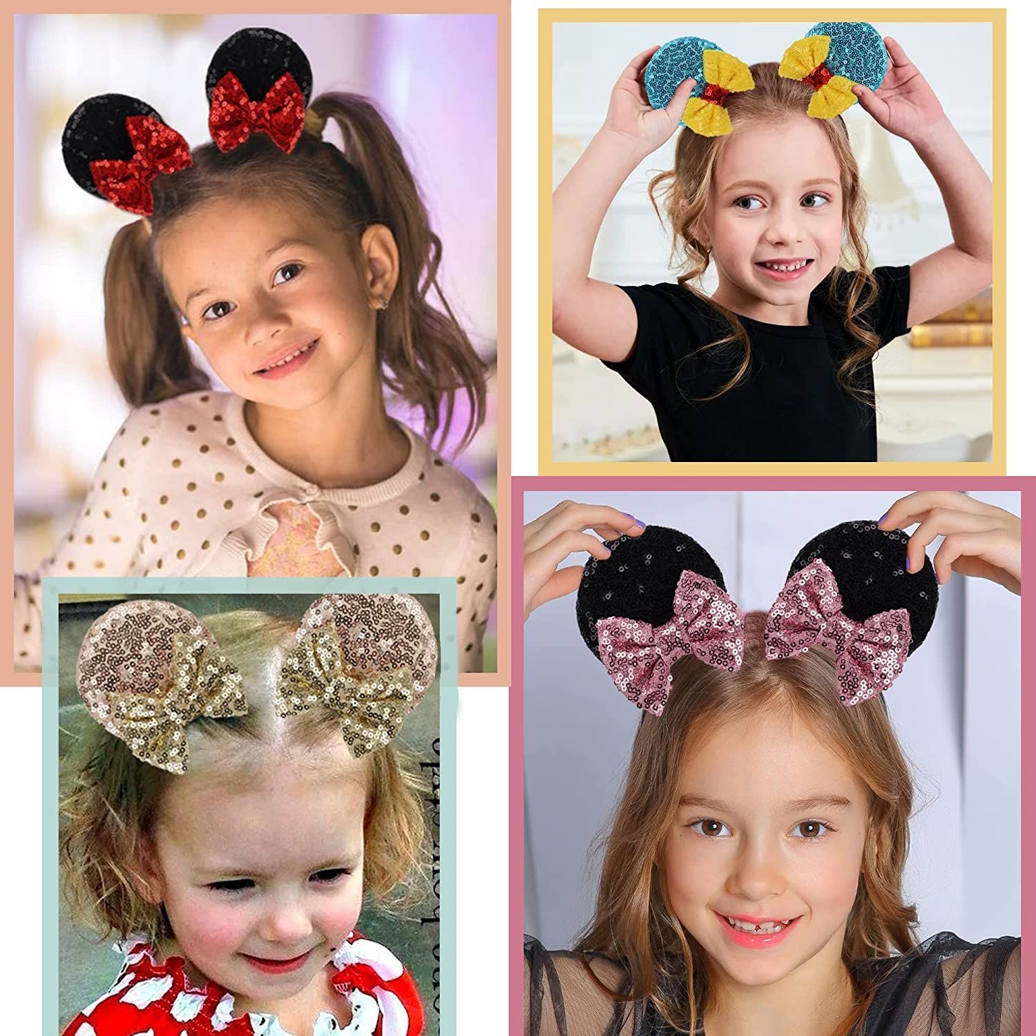 8PCS Sequin Mouse Mickey Ears Hair Clips Glitter Hair Bows Cute Miniie Mice Ears Clips Barrettes for Women Girls Hair Accessories for Costume Party Favor Halloween Christmas Decoration