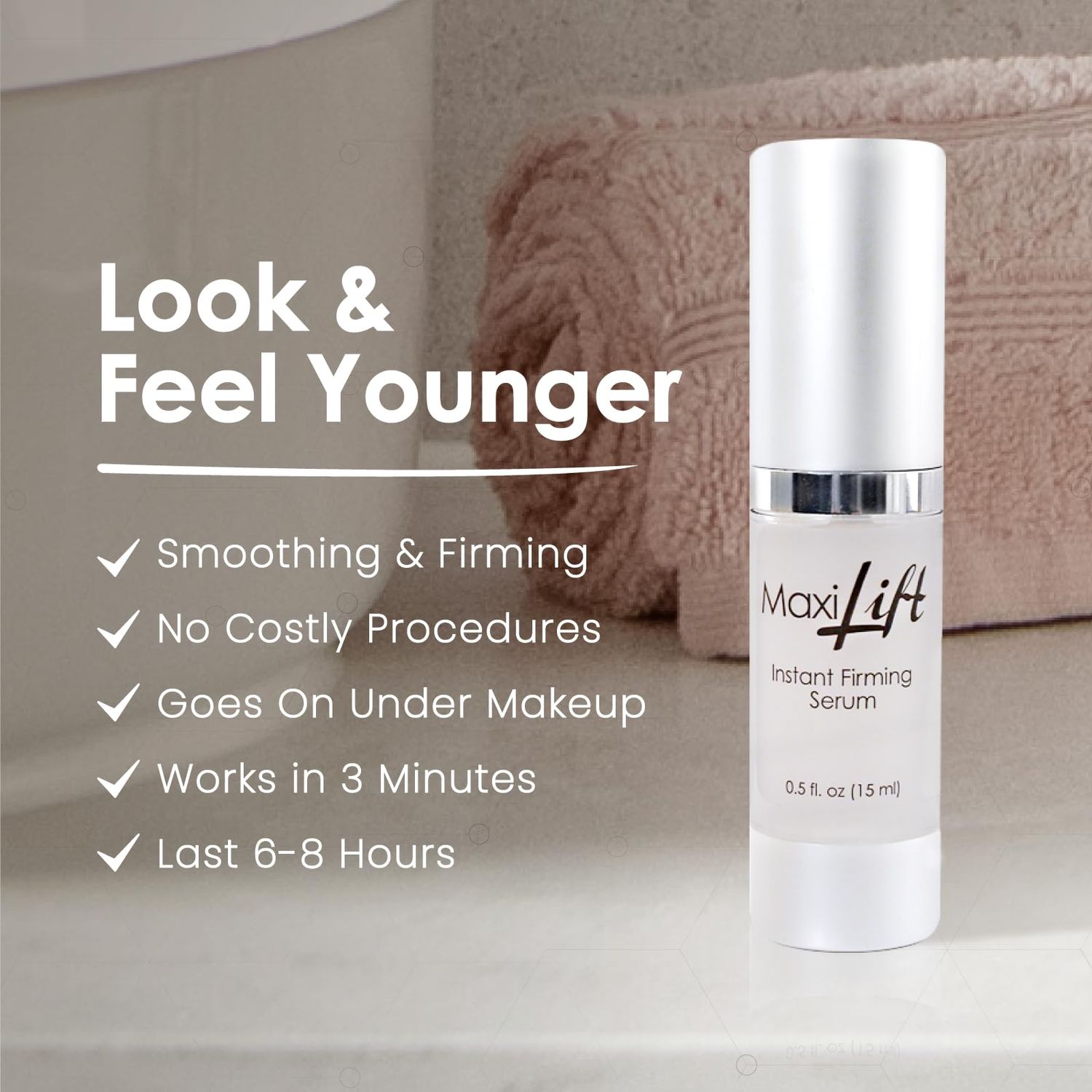BioLogic Solutions MaxiLift Serum, Instant Face Lift Cream, Skin Tightening Serum for Face & Instant Eye Lift, Smooth & Firm Loose Sagging Skin, Fine Lines & Wrinkles Within 2 Minutes, 0.5 Fl Oz