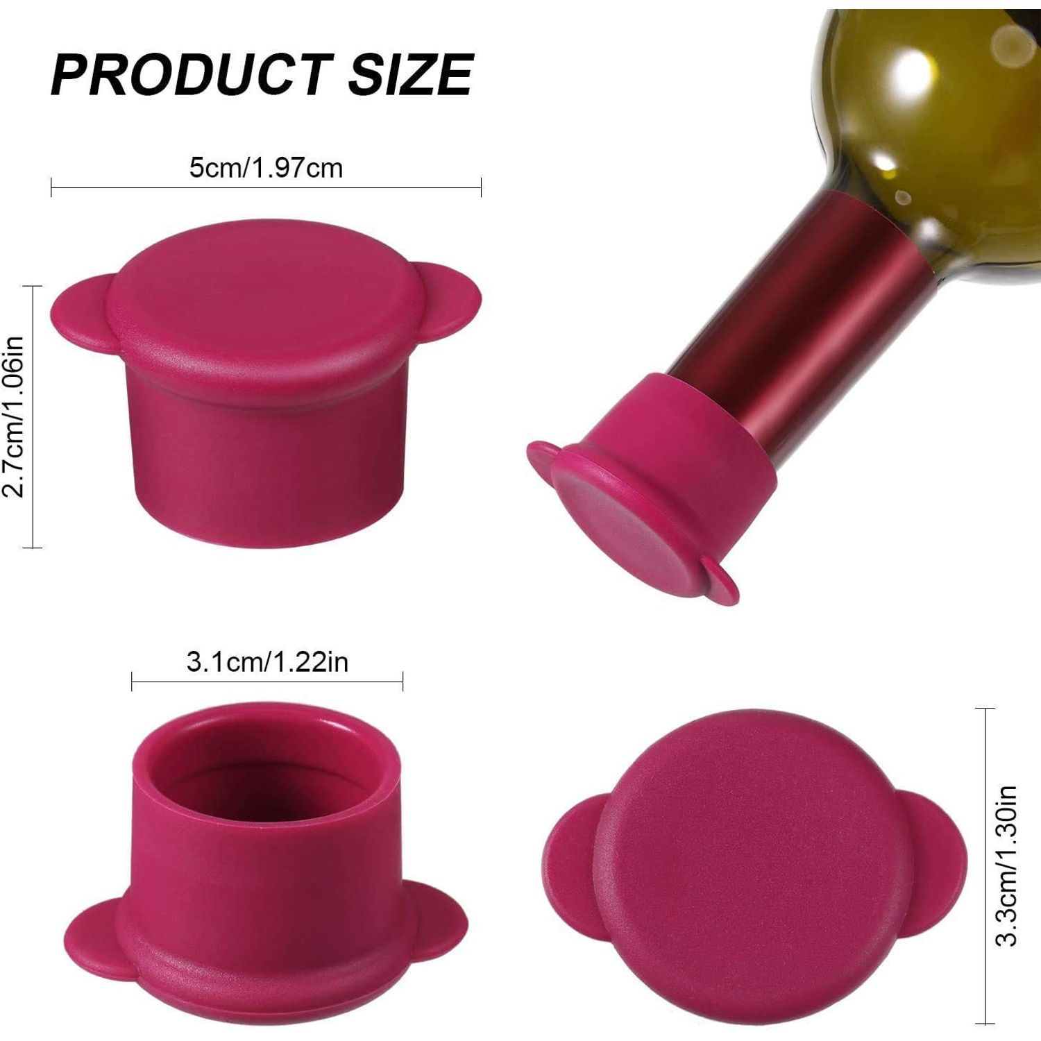 Silicone Wine Stoppers - Wine Gifts - Bottle Covers - Reusable Beverage Corks - Keep Wine Fresh for Days with Air-Tight Seal - Set of 5