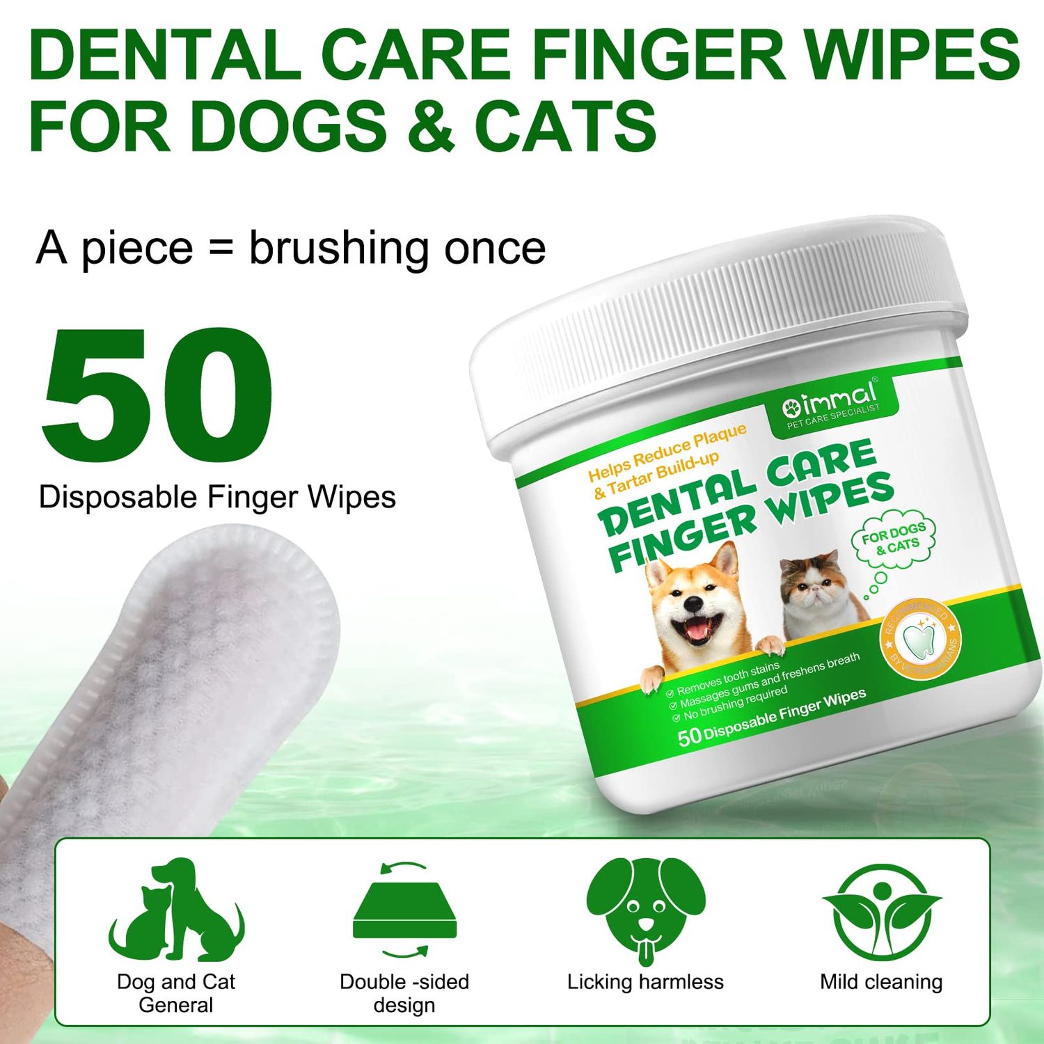 RTBYUE Teeth Cleaning Wipes for Dogs & Cats, Reduces Plaque & Freshens Breath Finger Wipes, Disposable Gentle Cleaning & Gum Care Pet Wipes (50PCS-Finger Cots)