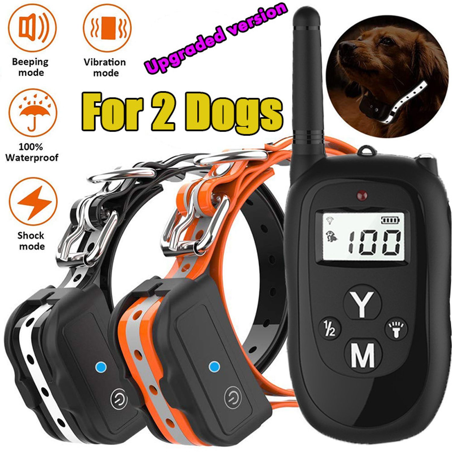 Dog Pet Training Collar with Remote Rechargeable Waterproof Shock Anti Bark