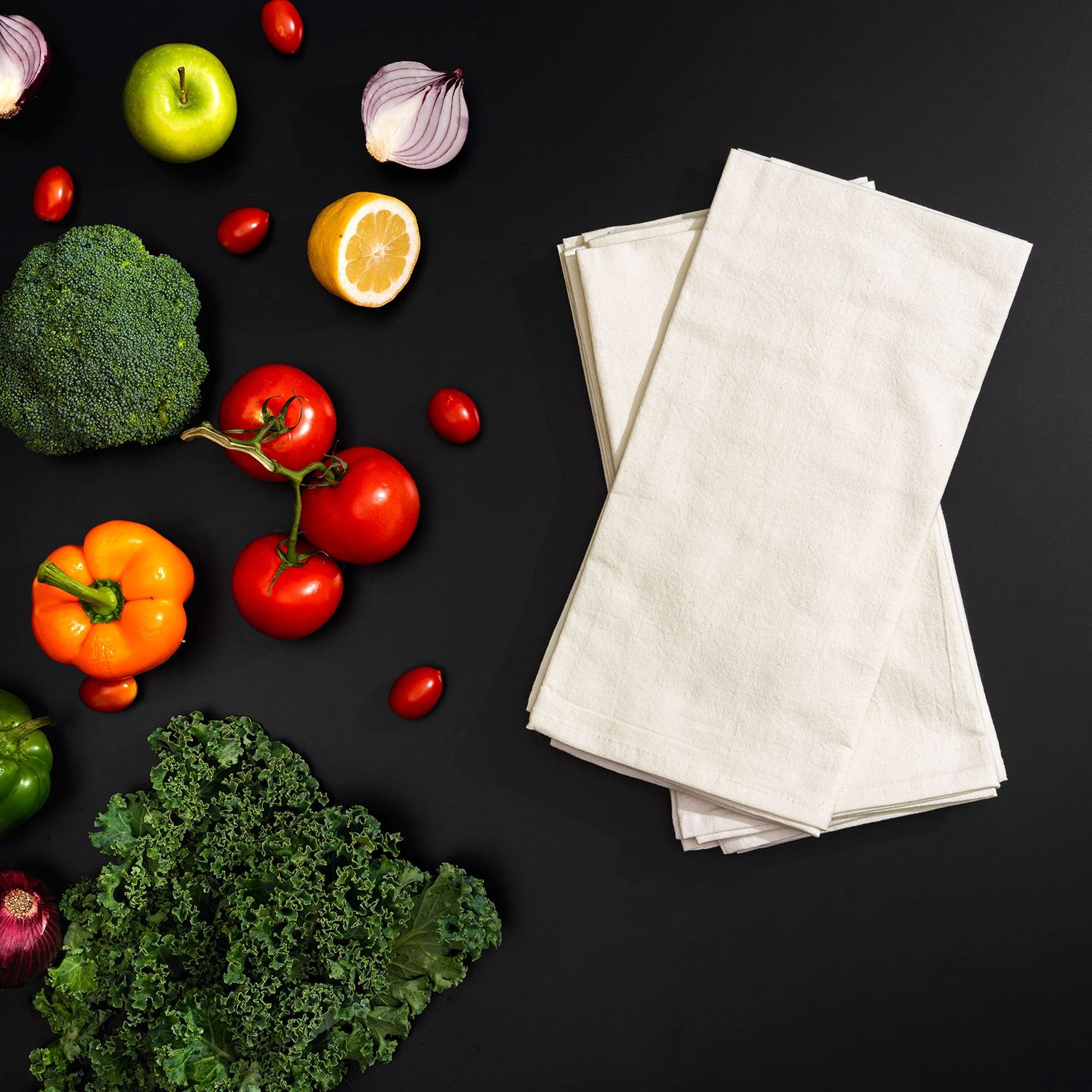 Organic Cotton Flour Sack Kitchen Towels - 10 Pack Organic Cotton White Tea Towels -Extra Large Flour Sack Cotton Dish Towels - Lint-Free Unbleached White Kitchen Towels - 27"x27" (Natural - 10 Pack)