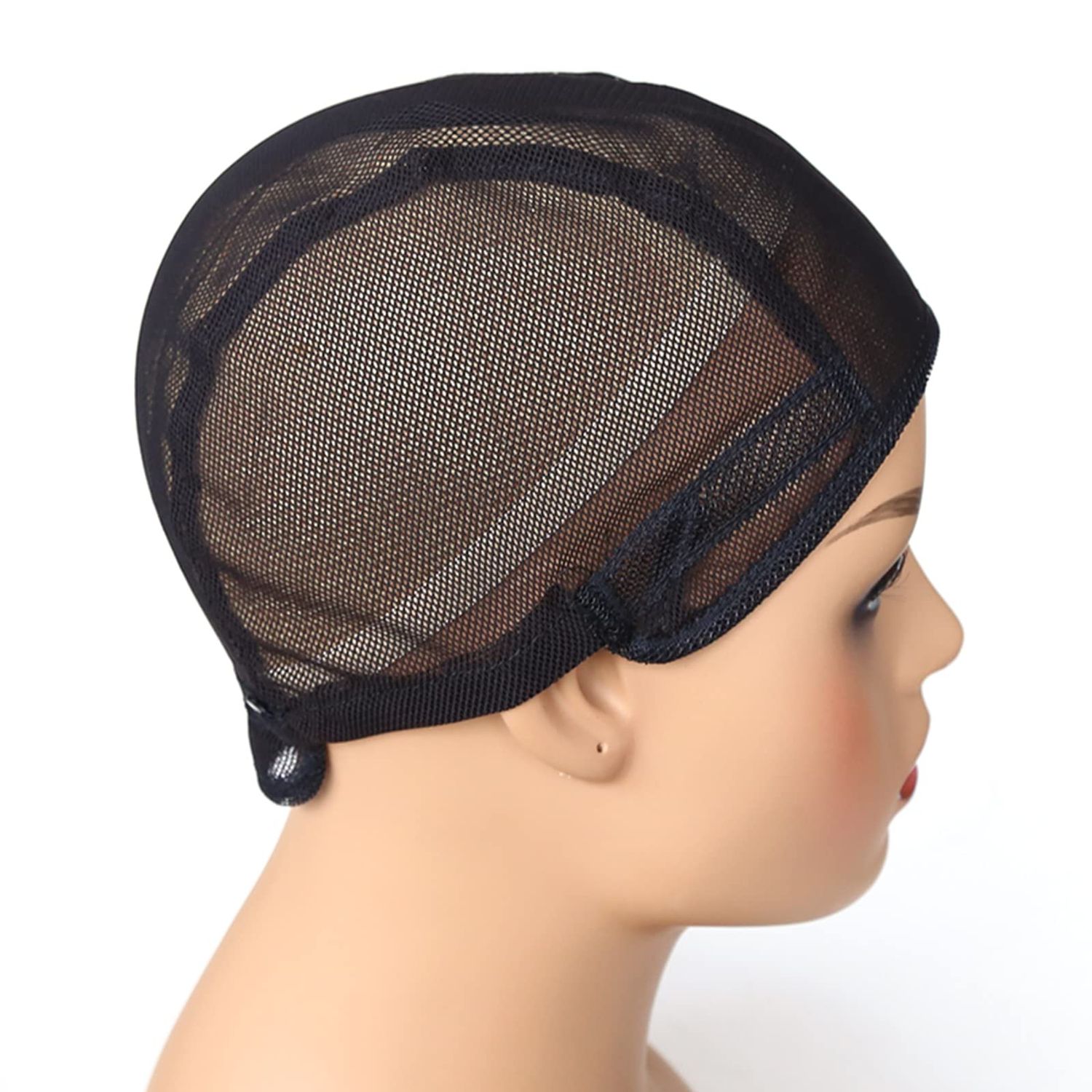 BTWTRY Stretch Wig Caps for Making Wigs Adjustable Weft Wig Cap 2Pieces Lot Black Color Mesh Weaving Wig Cap (Weaving Cap-Black)