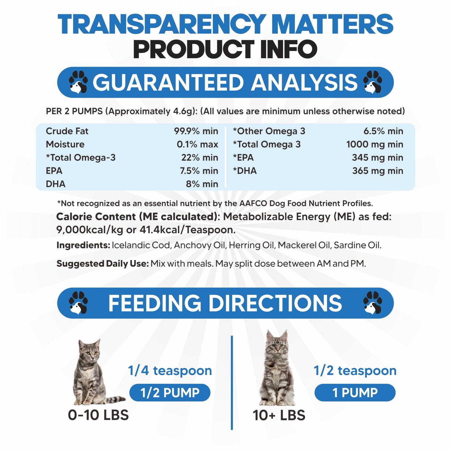 Omega 3 Fish Oil for Cats - Better Than Salmon Oil for Cats - Kitten + Cat Vitamins and Supplements - Cat Health Supplies - Cat Dandruff Treatment - Liquid Fish Oil for Pets - Cat Shedding Products